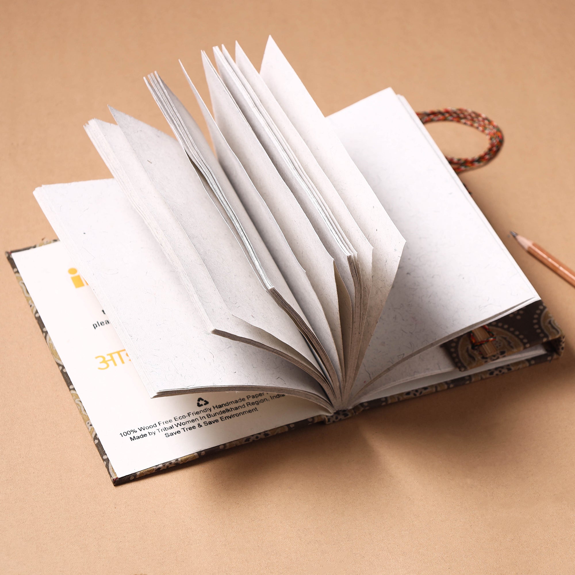 TARAGRAM Brown - Bagru Fabric Cover Handmade Paper Notebook with Thread Lock - view 3