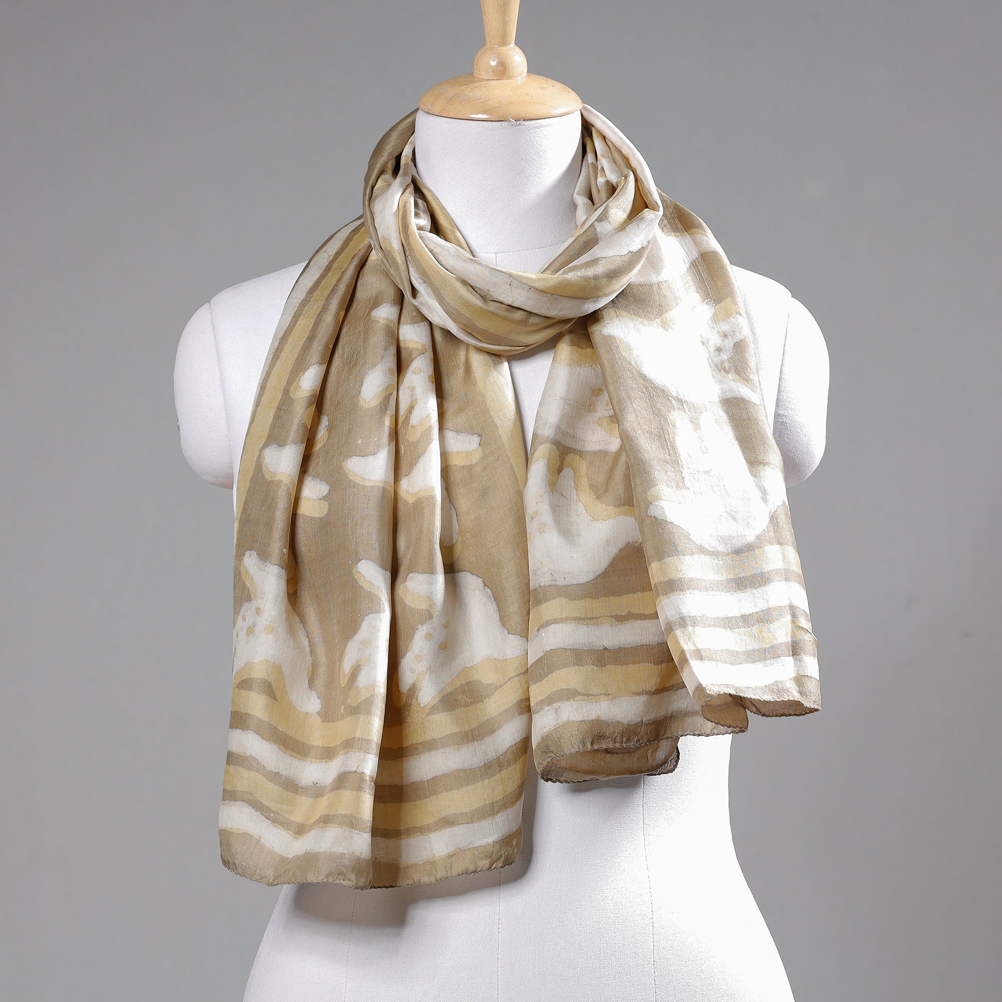 BINDAAS UNLIMITED Beige - Handspun Block Art Print Mulberry Silk Bindaas Stole