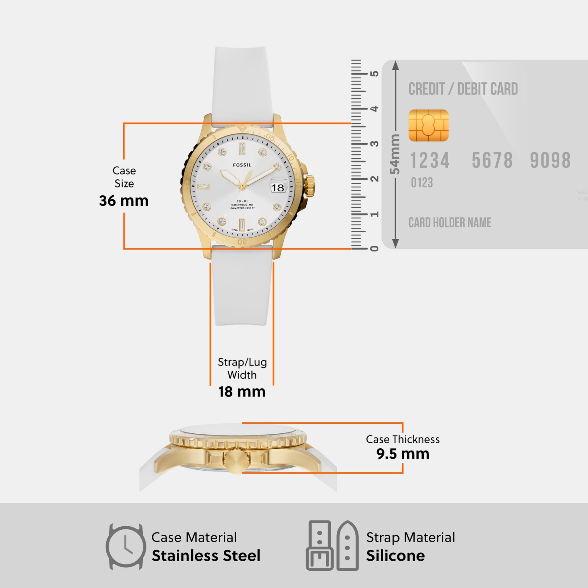 Fossil Fb-01 Women Quartz Silver Dial Analog Silicone Watch ES5286 - view 4