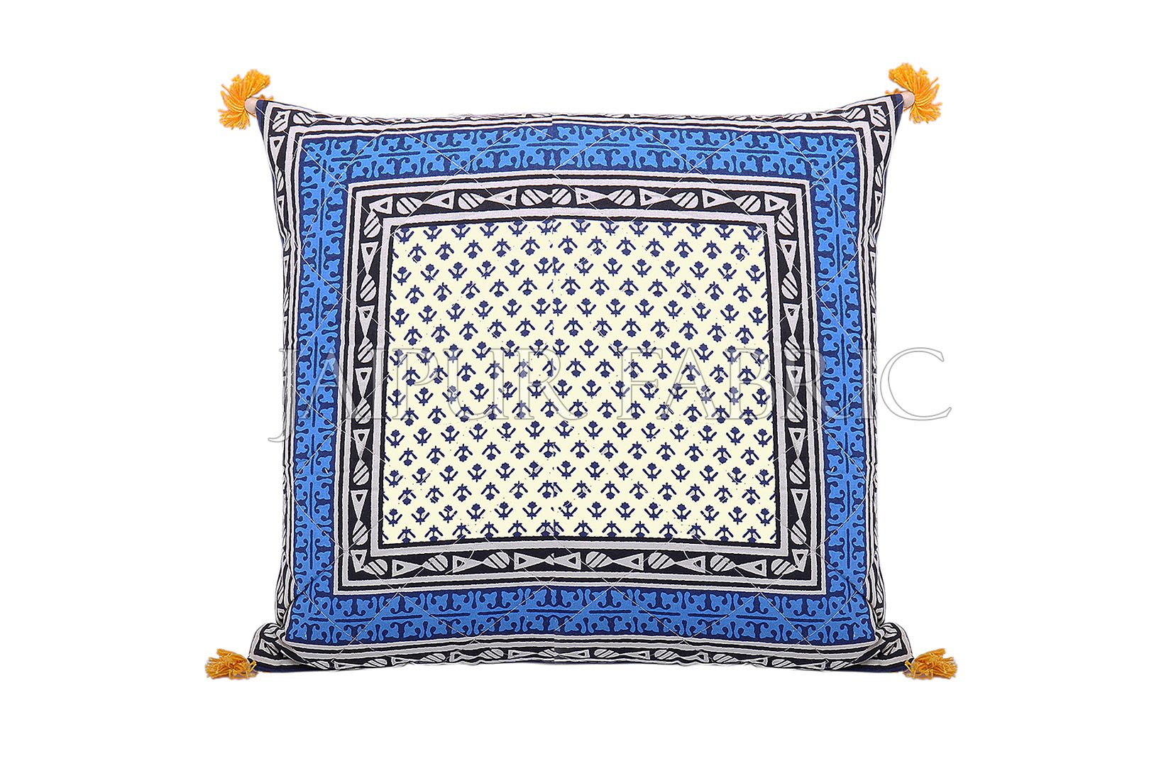 JaipurFabric® Blue Jaipuri Block Print Cotton Cushion Cover - view 3