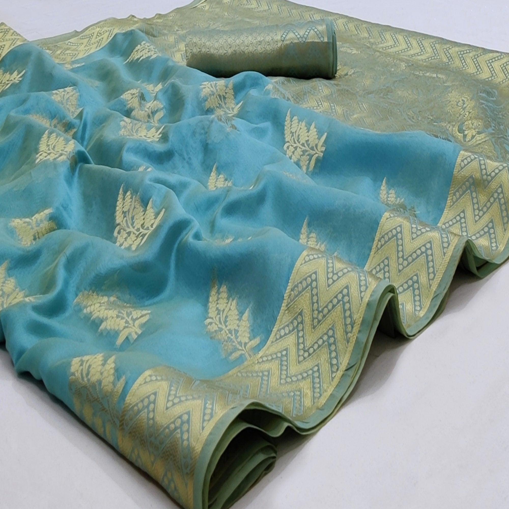 Peachmode Firoji Festive Wear Woven Soft Organza Saree