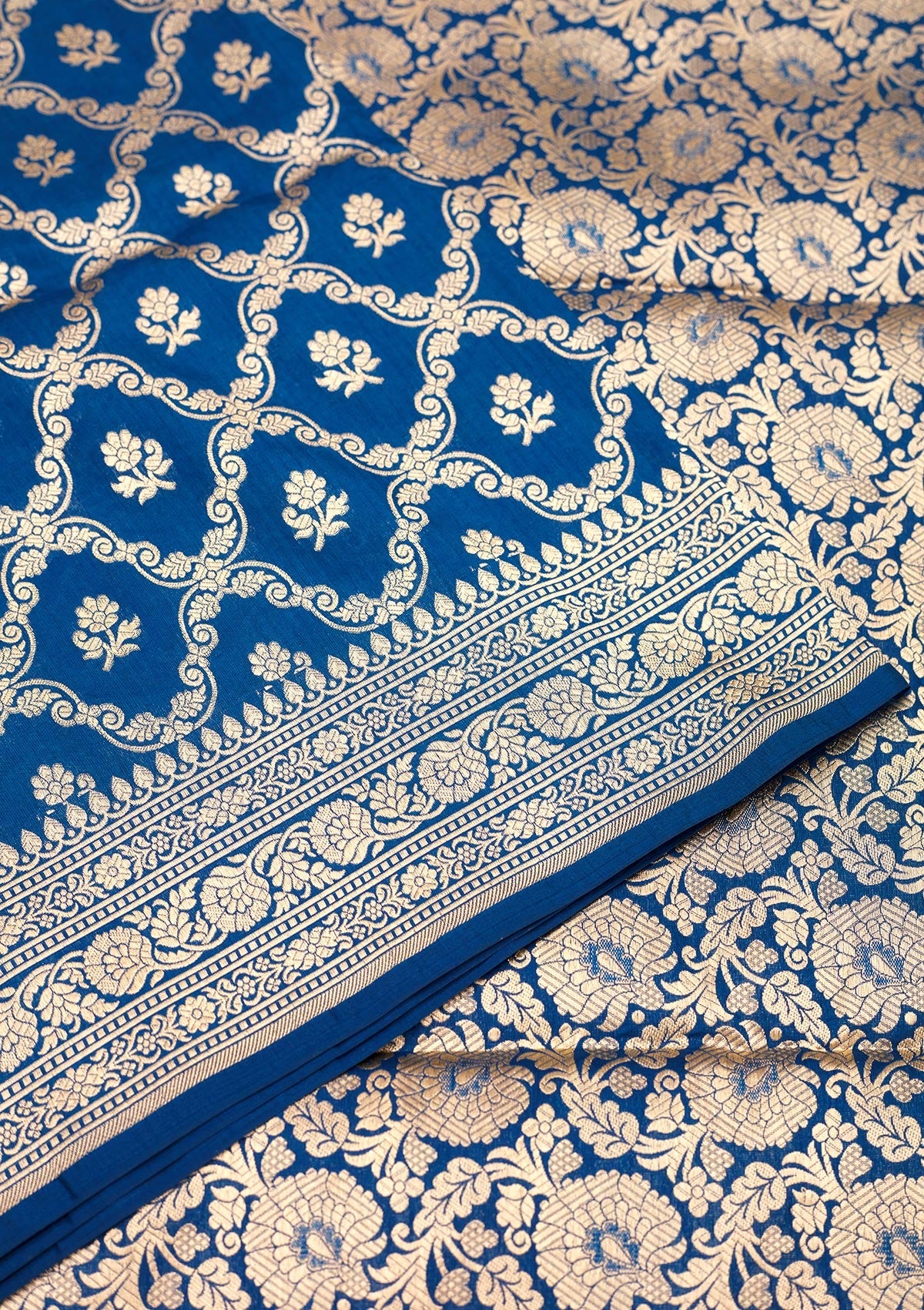Koskii Peacock Blue Zariwork Pure Silk Saree – Women's - view 4