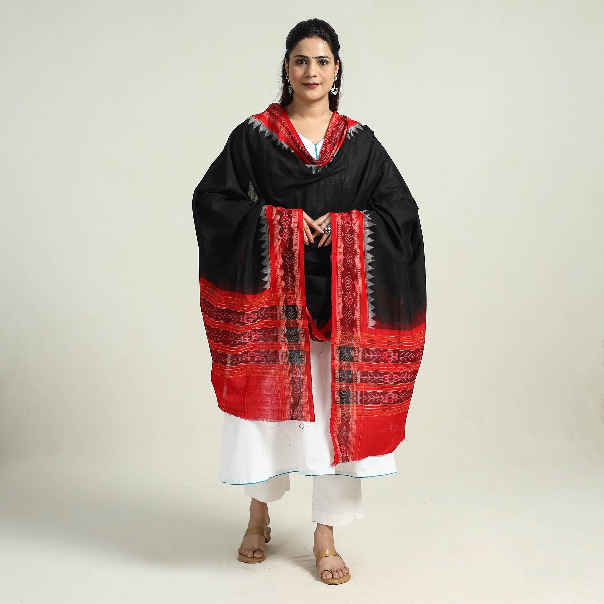 ASHOKA ASSEMBLE - CELEBRATING CRAFTS OF ODISHA Black - Sambalpuri Ikat Weave Handloom Plain Cotton Dupatta 24
