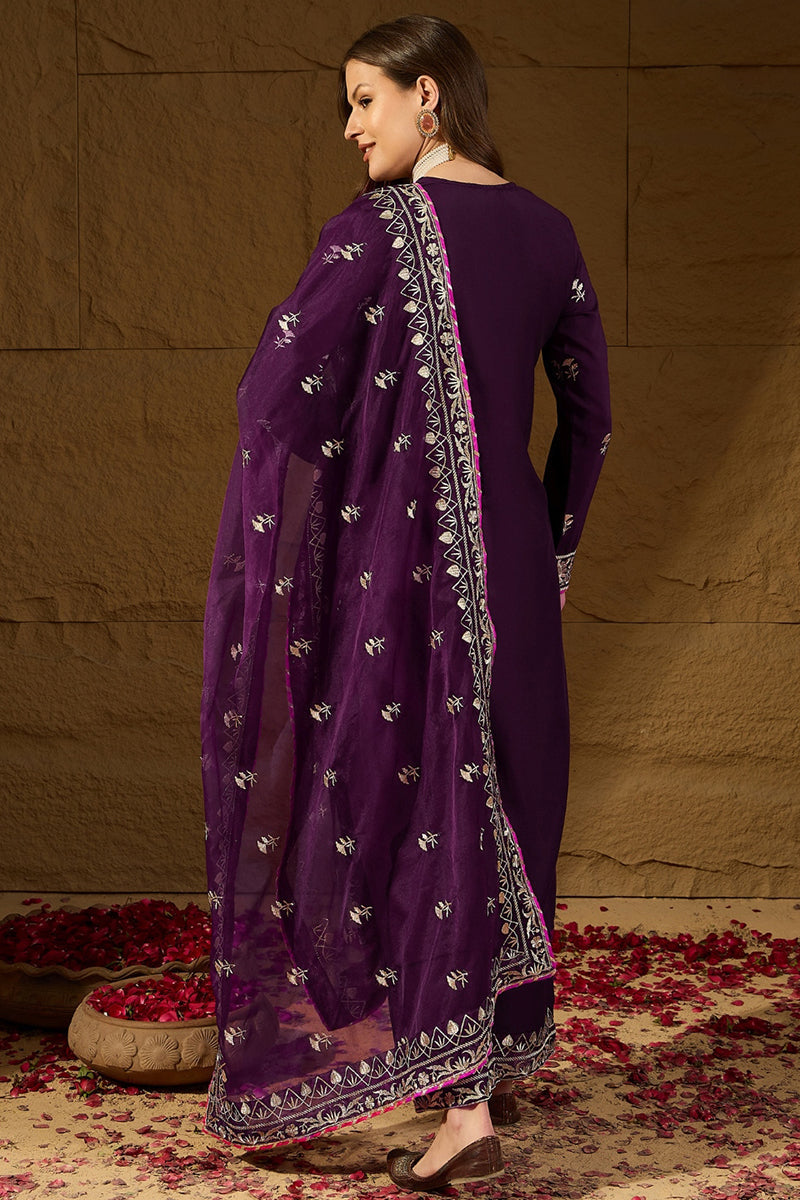Ahika Purple Silk Blend Yoke Design Zari Straight Palazzo Suit Set PKSKD2488 - view 5