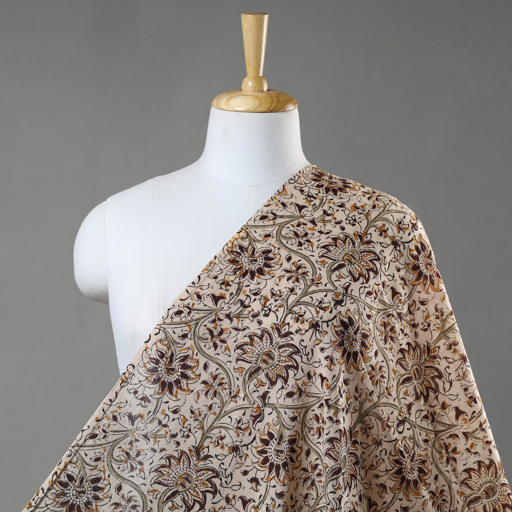 VENKATA BHANU KALAMKARI PEDANA Beige - Pedana Kalamkari Hand Block Printed Mul Cotton Fabric 09