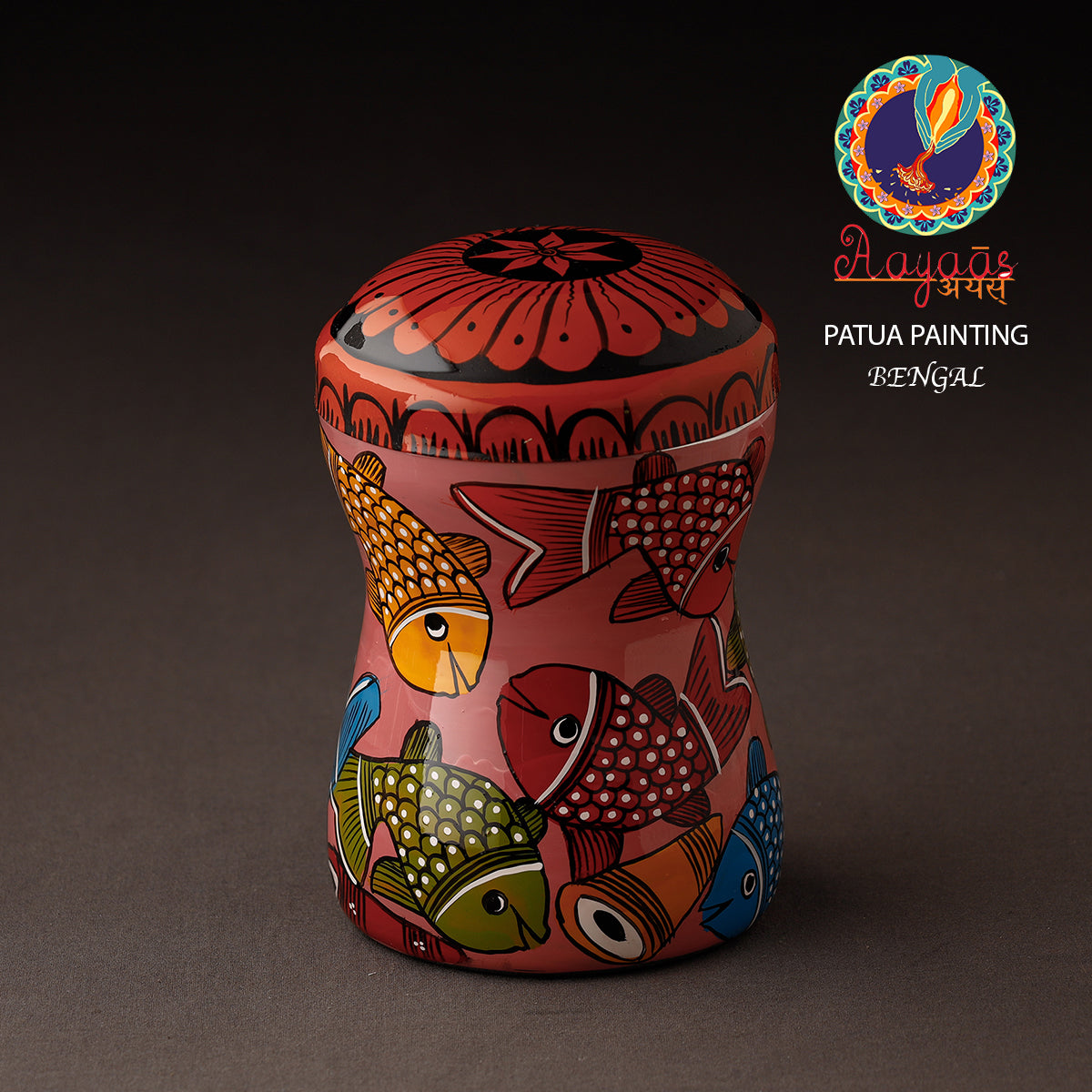 AAYAAS Bengal Patua Handpainted Stainless Steel Multi Utility Container