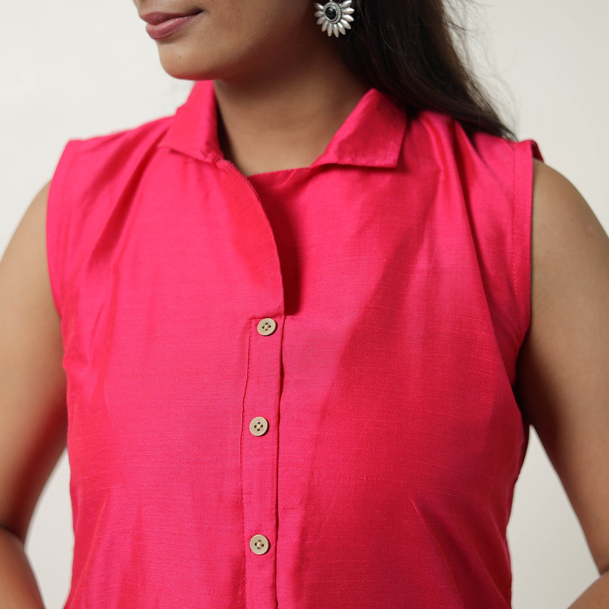ITOKRI CASUALS Aahana Pink Slub Silk Short Plain Kurta - view 6