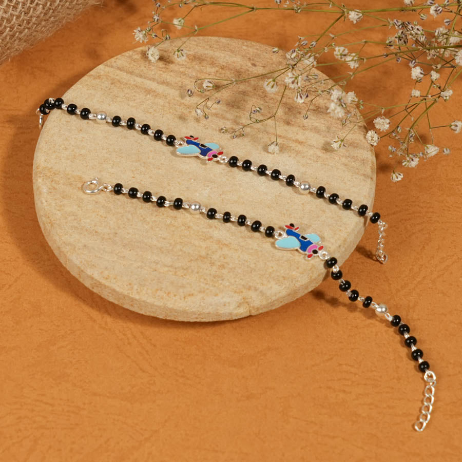 Prinjal Jewellers black beads multicolor airplane silver nazariya for kids - view 2