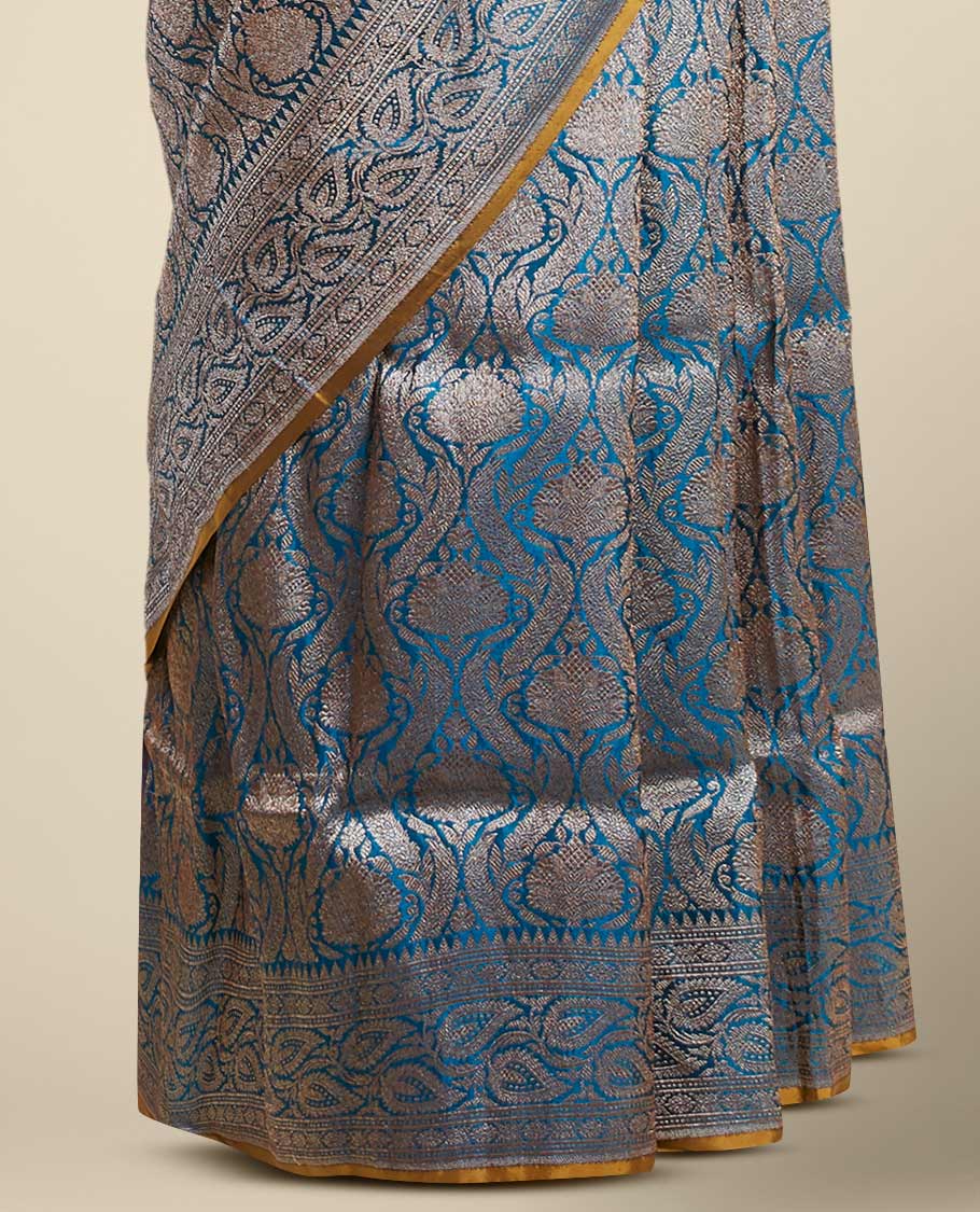 Pothys Blue jacquard banaras silk saree with self paisleys design border - view 3