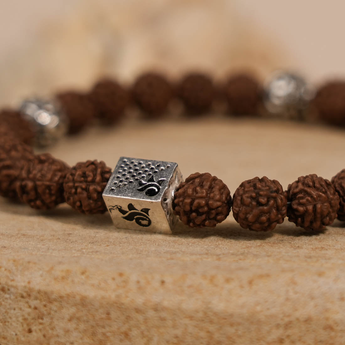 Prinjal Jewellers Rudraksha with Om Silver Beads Bracelet