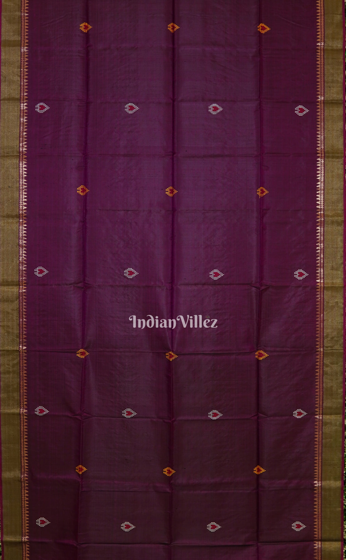 IndianVillèz Burgundy With Light Orange Handwoven Bishnupuri Silk Saree - view 3