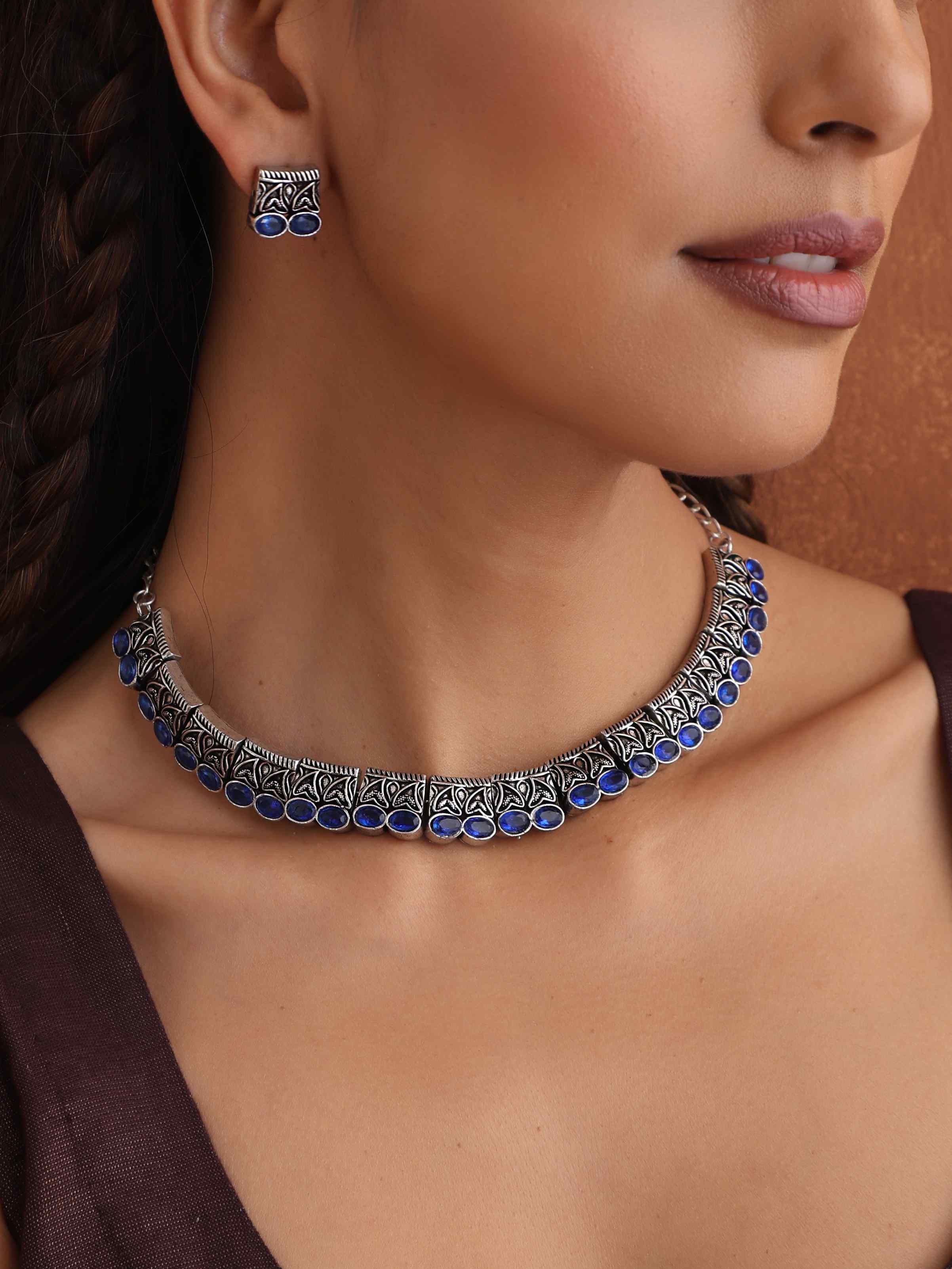 trueBrowns Silver Tone Beaded Necklace Set - view 2