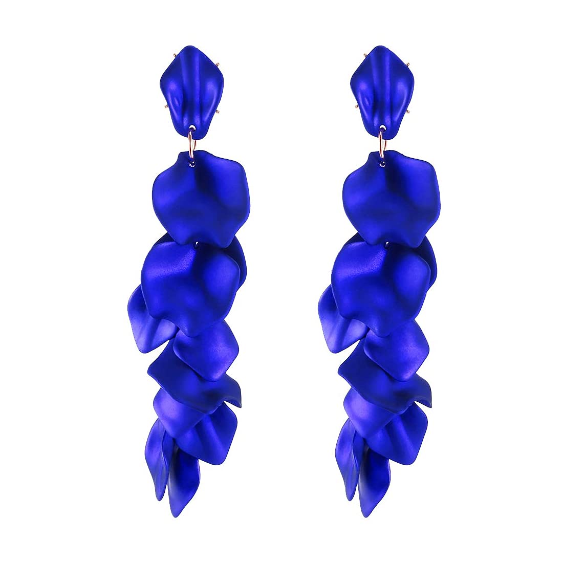Yellow Chimes Elegant Latest Fashion Gold Plated Royal Blue Colour Flower Petals Design Dangler Earrings for Women and Girls, Medium (Model Number: YC