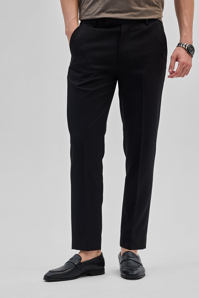 SNITCH Black Stretch Slim Fit Trousers