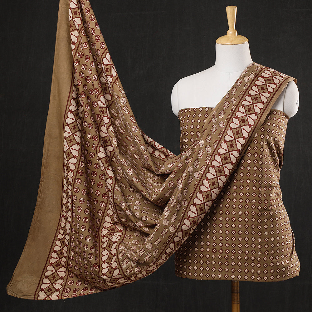 HAVELI CHRONICLES Brown - 3pc Cotton Block Printed Pipad Dress Material Set