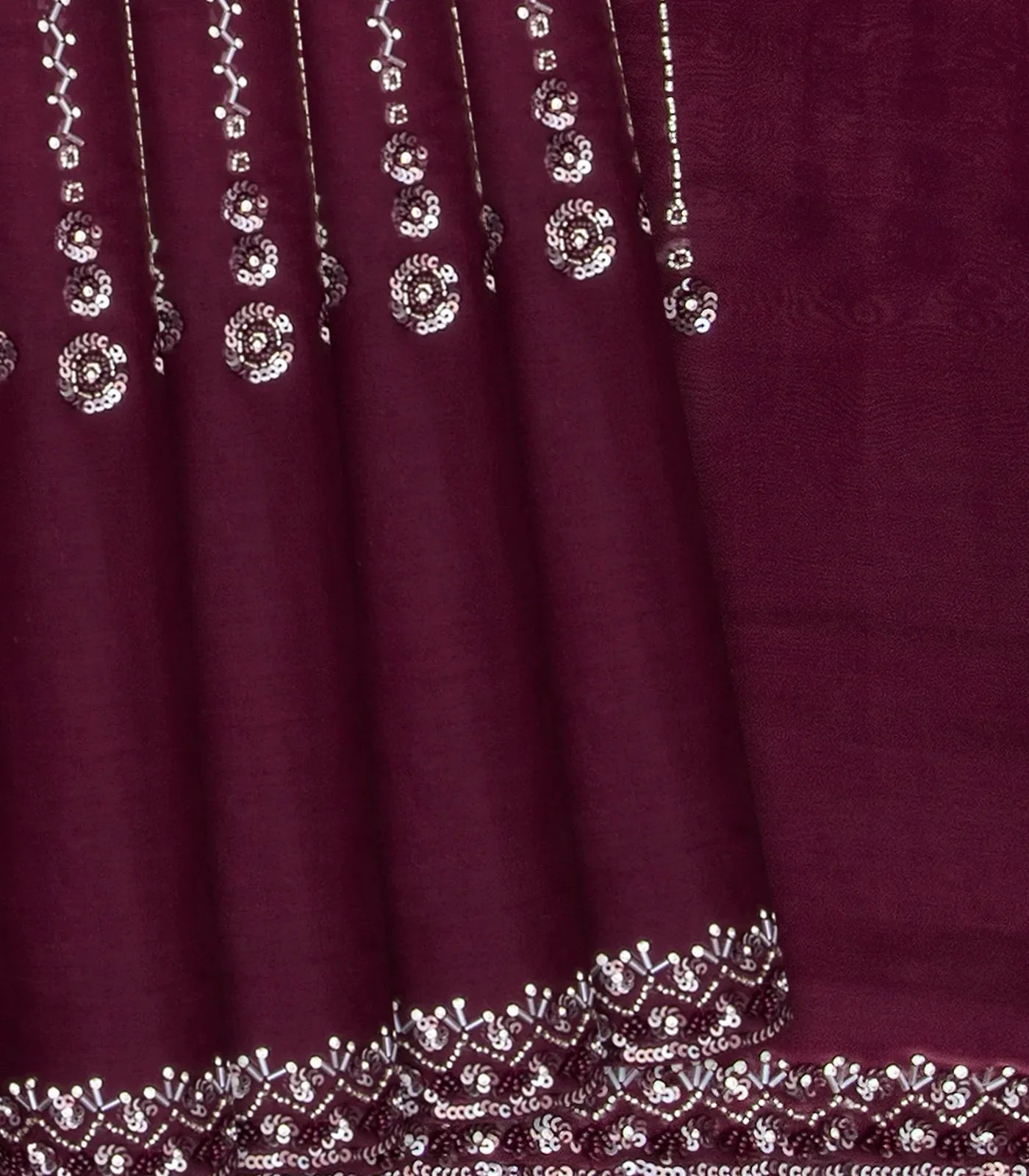 RmKV Burgundy Woven Viscose Saree With Embroidered Sequin Motifs-Burgundy