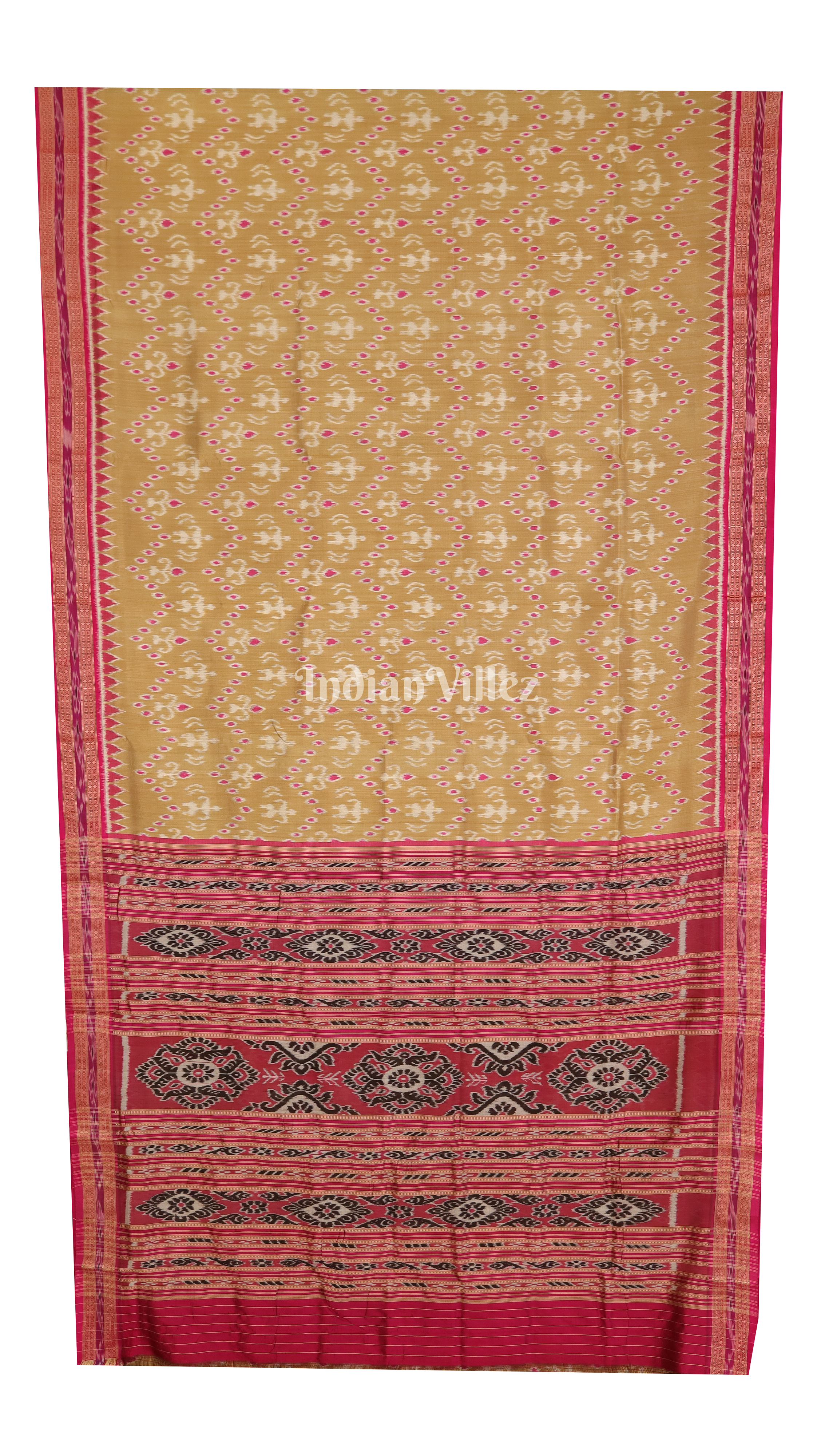IndianVillèz Beige Odisha Handloom Khandua Silk Saree
