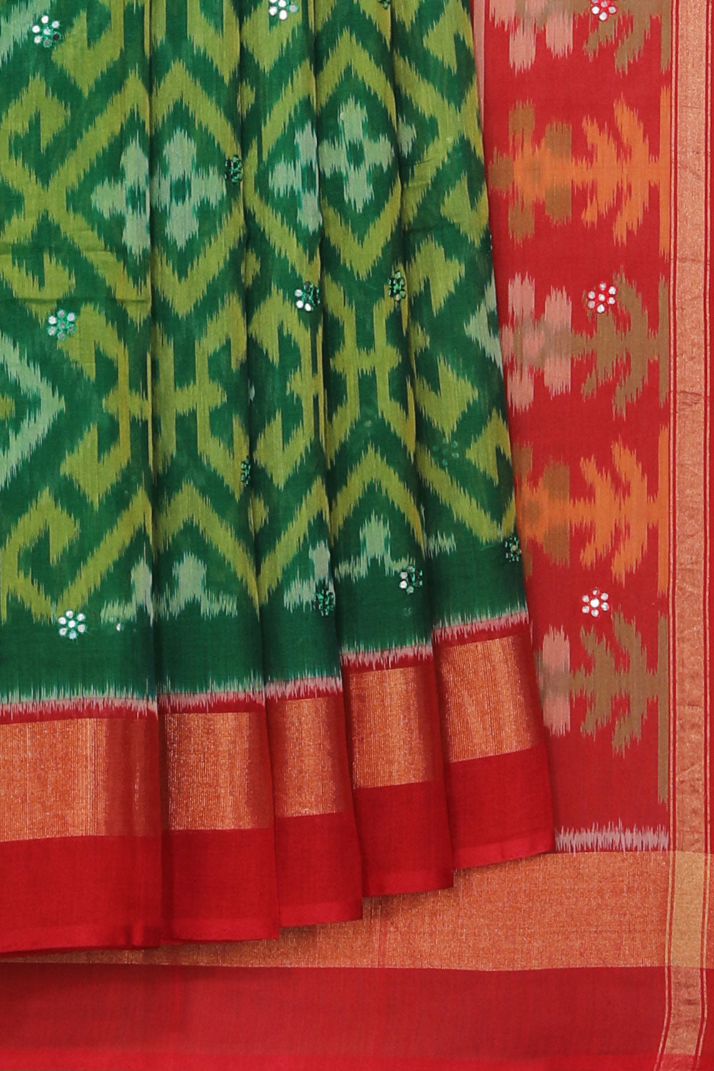 Kalanjali Ikat Cotton-Silk Green Saree – Women's