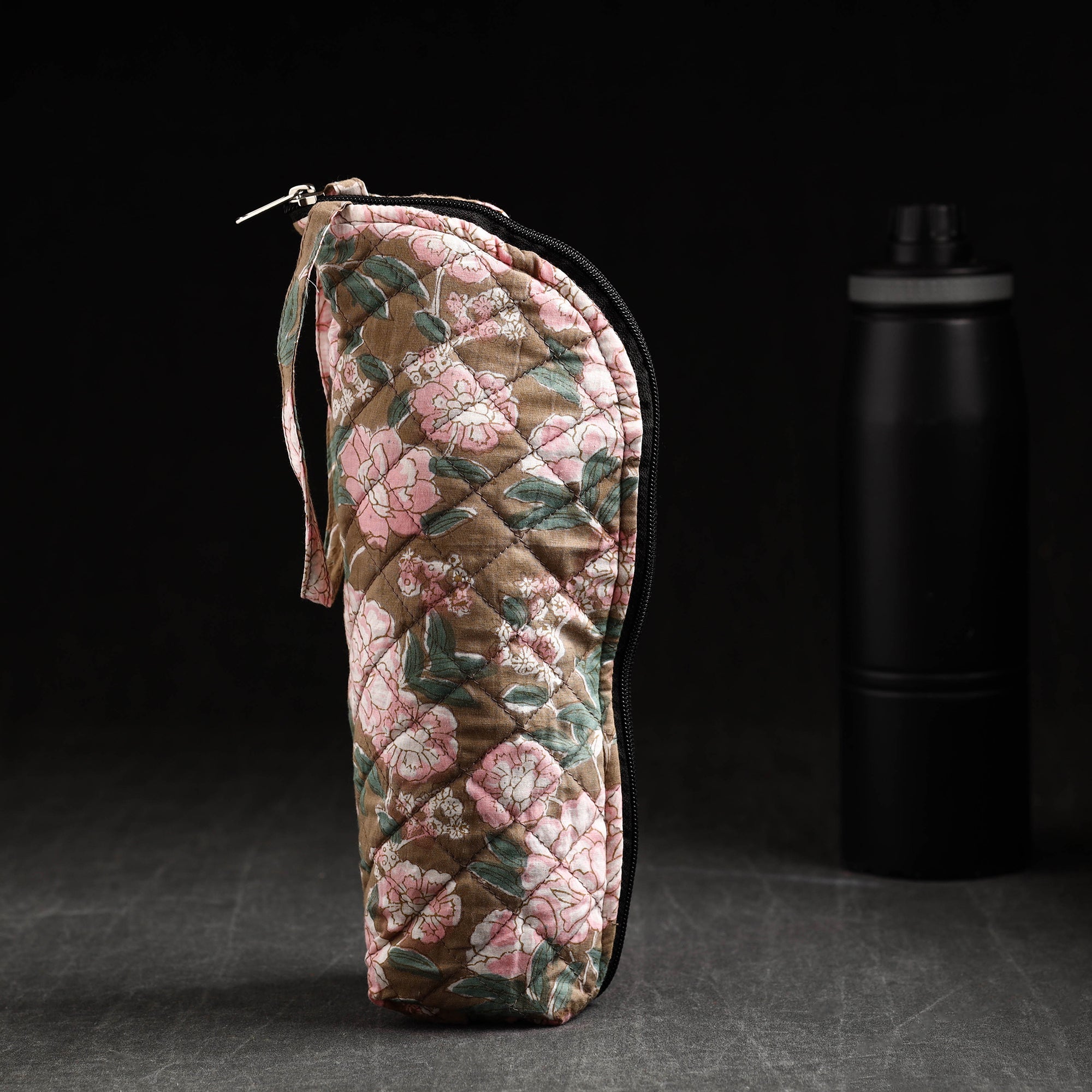 JALPARI Brown - Sanganeri Block Printed Cotton 1L Water Bottle Cover