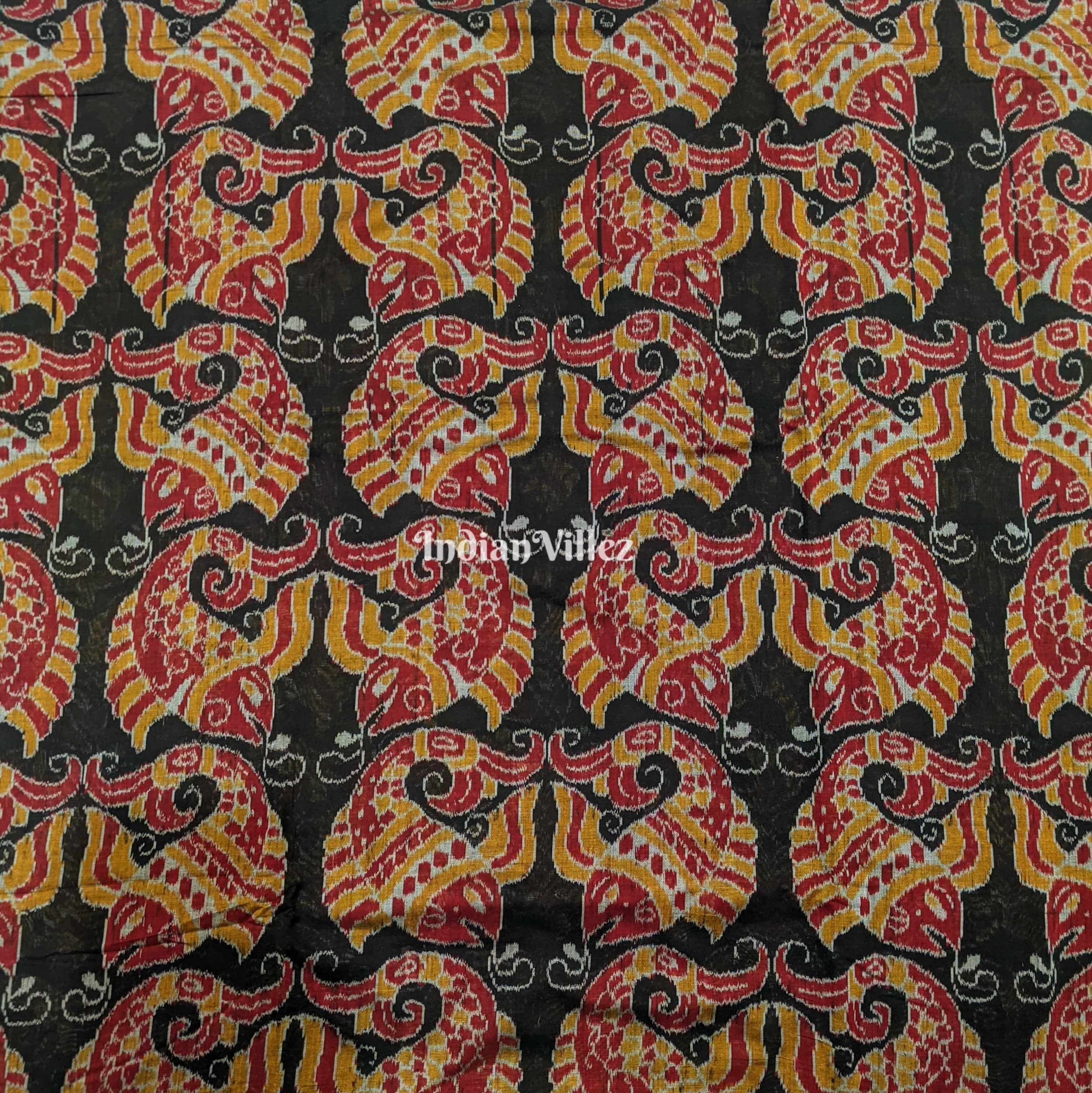 IndianVillèz Black Big Fish Motif Sambalpuri Ikat Cotton Fabric - view 2