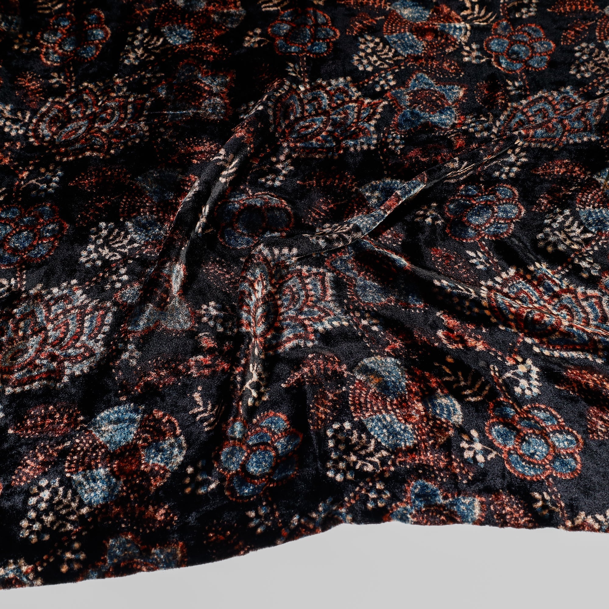 AJRAKH BY SUFIYAN ISMAIL KHATRI Black - Ajrakh Hand Block Printed Velvet Blouse Piece - view 2