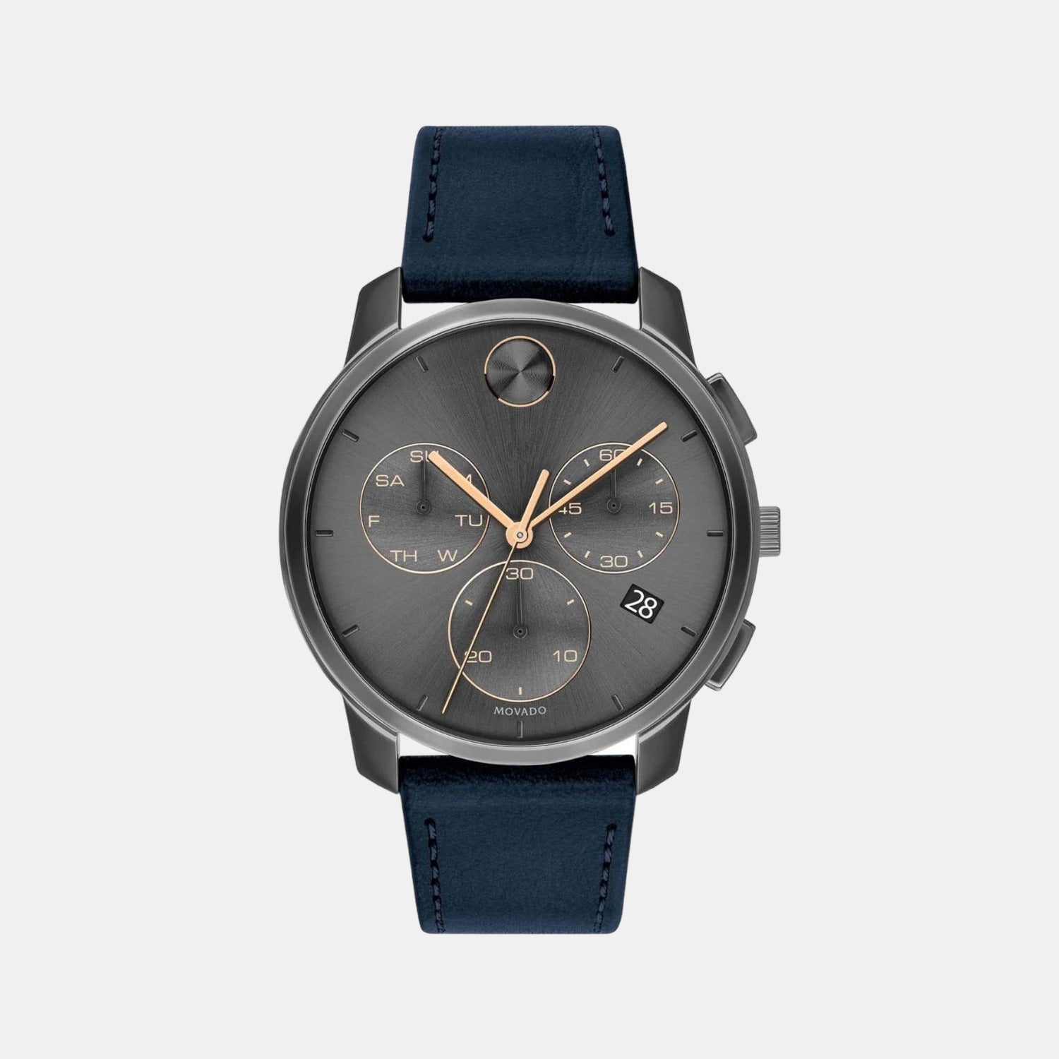 Movado Bold Men Quartz Grey Dial Chronograph Leather Watch 3600720