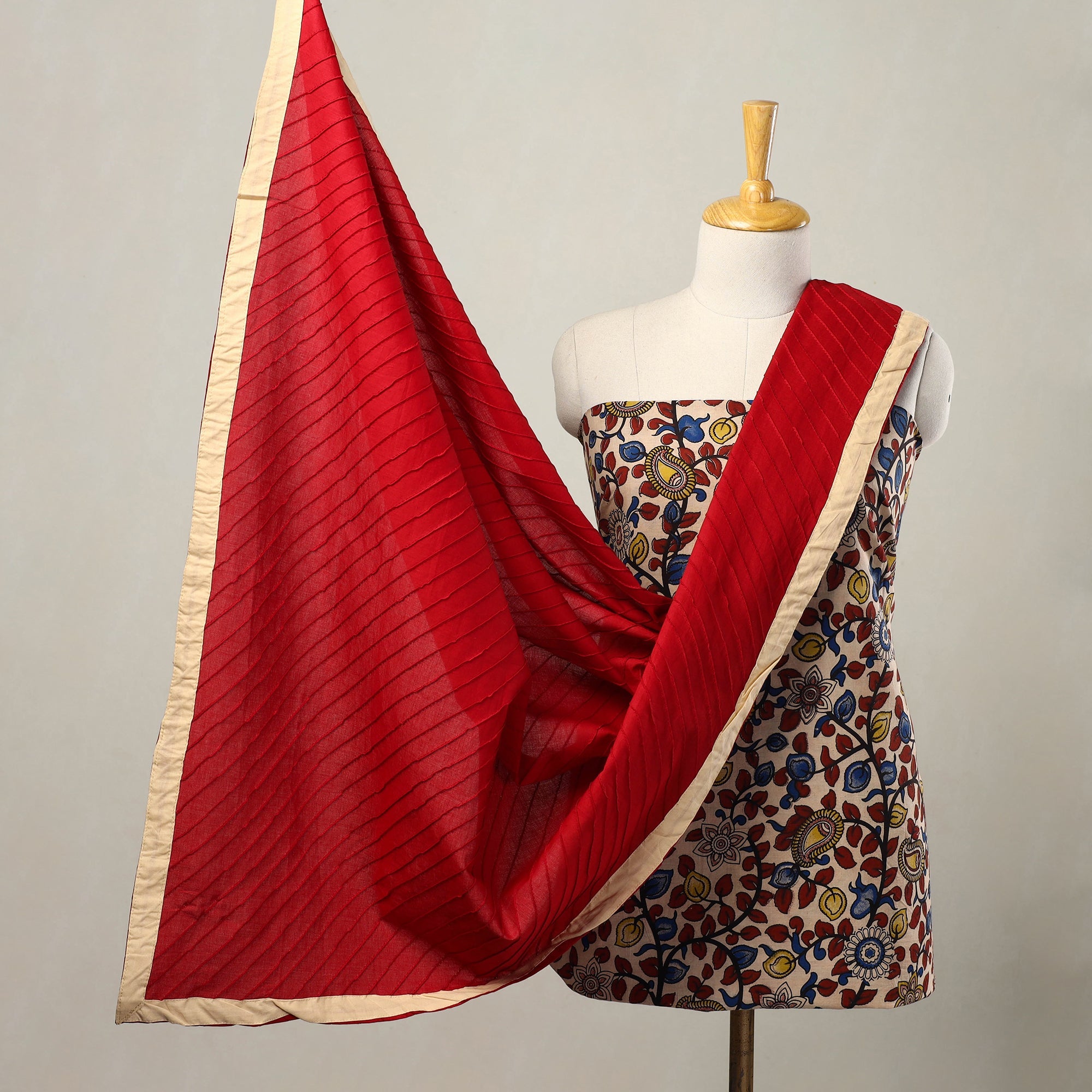 NOORI BAZAR Beige - 3pc Cotton Kalamkari Print Kurta with Plain Dupatta 30