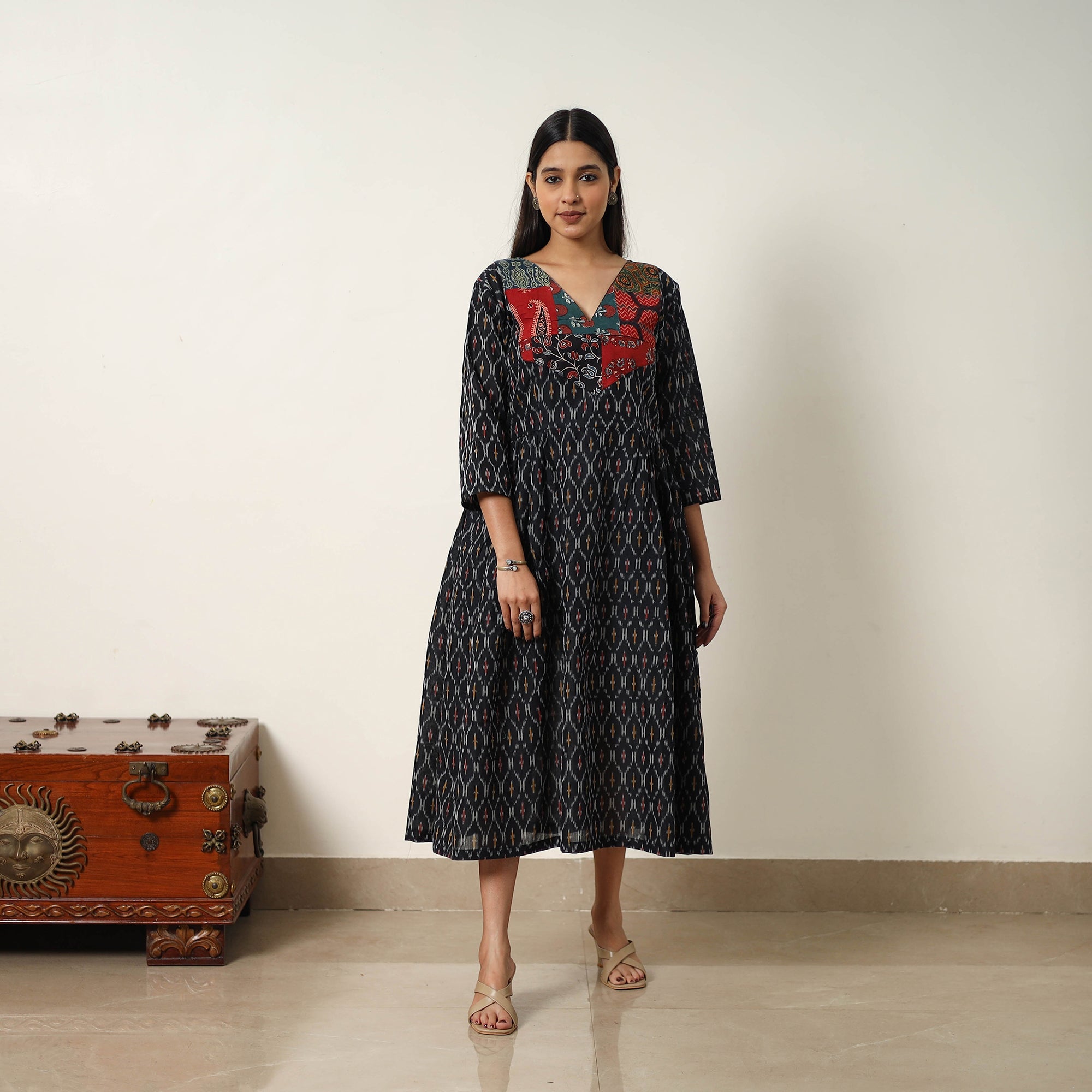 ITOKRI CASUALS Black - Mercerized Cotton Flared Pochampally Ikat Dress 02 - view 2