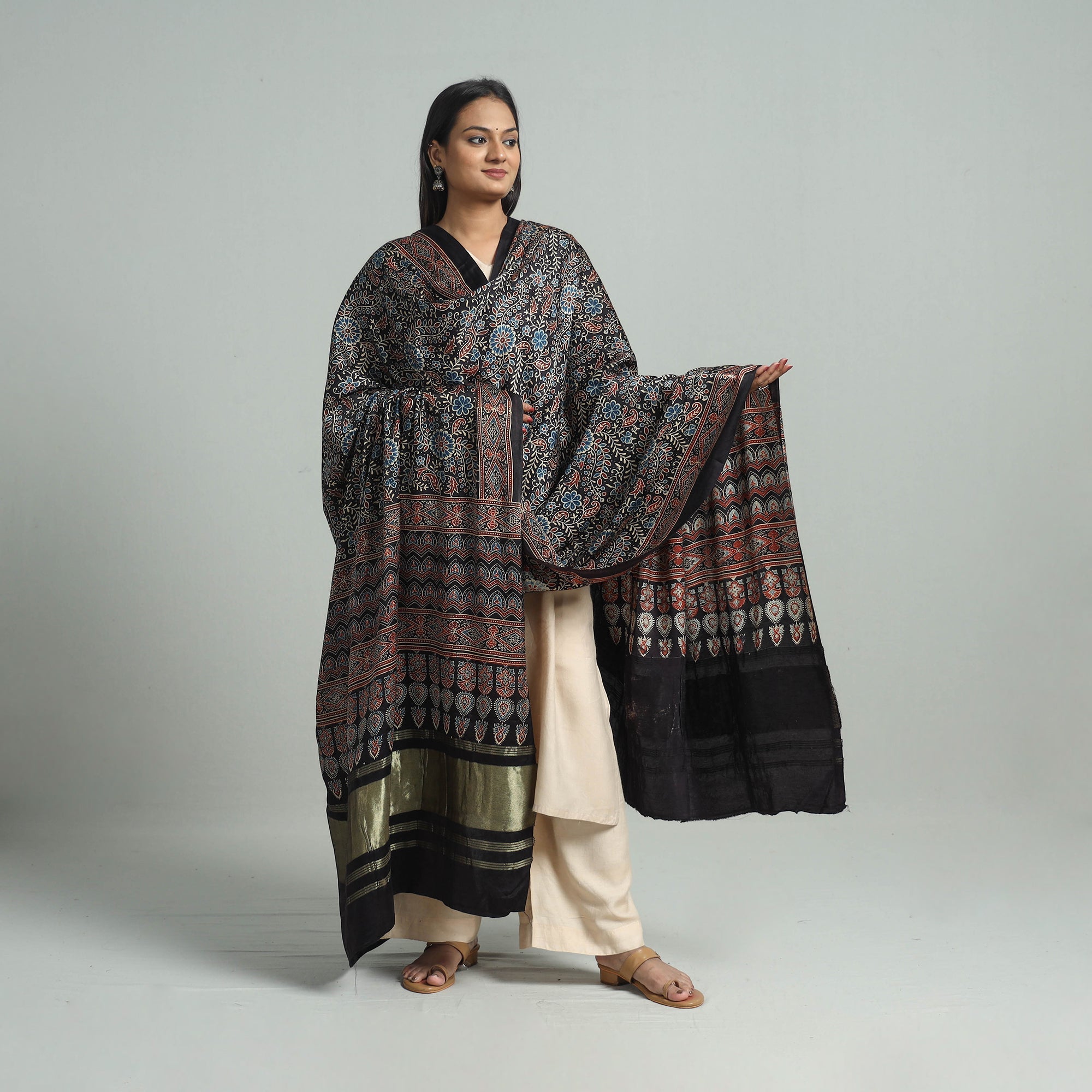 KACHCHH JI CHHAAP Black - Modal Silk Block Print Ajrakh Dupatta 81 - view 2