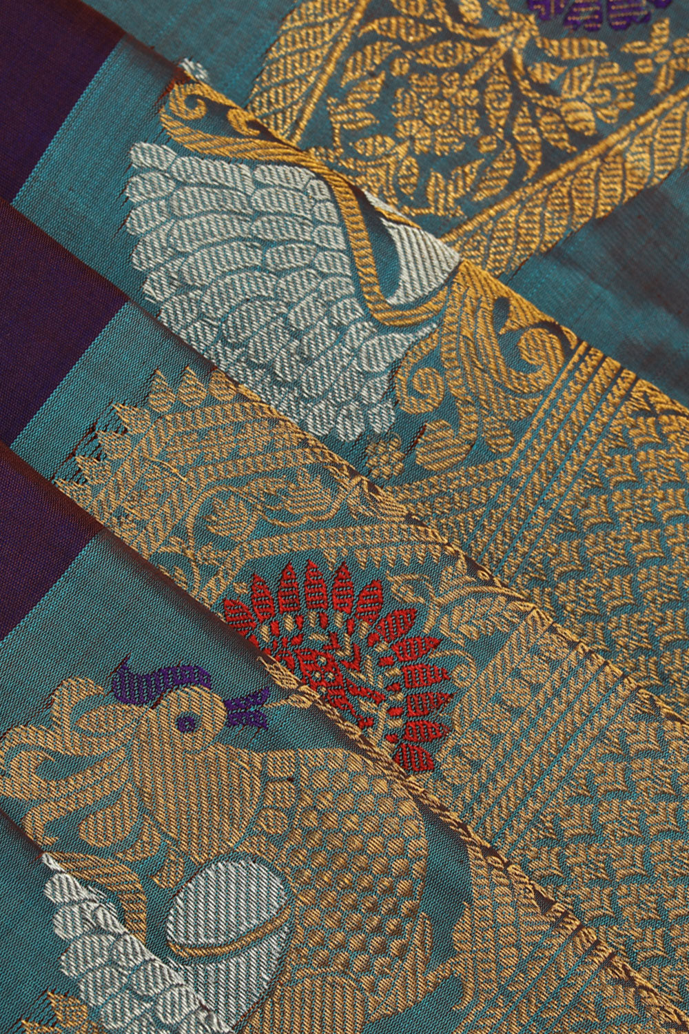 Kalanjali Gadwal-Silk Violet Saree – Women's - view 2