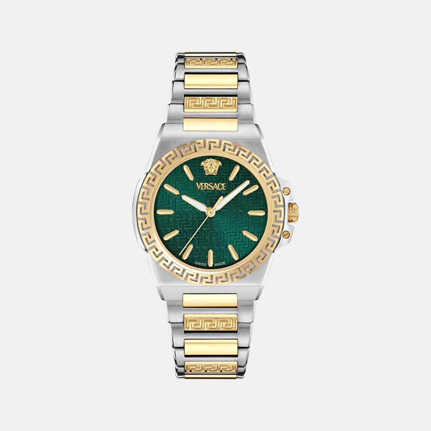 Versace Greca Reaction Women Quartz Green Dial Analog Stainless Steel Watch VE0D00425