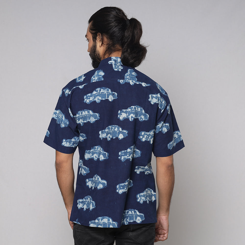 BINDAAS UNLIMITED Blue - Bindaas Block Printed Natural Dyed Cotton Men Half Sleeve Shirt - view 4