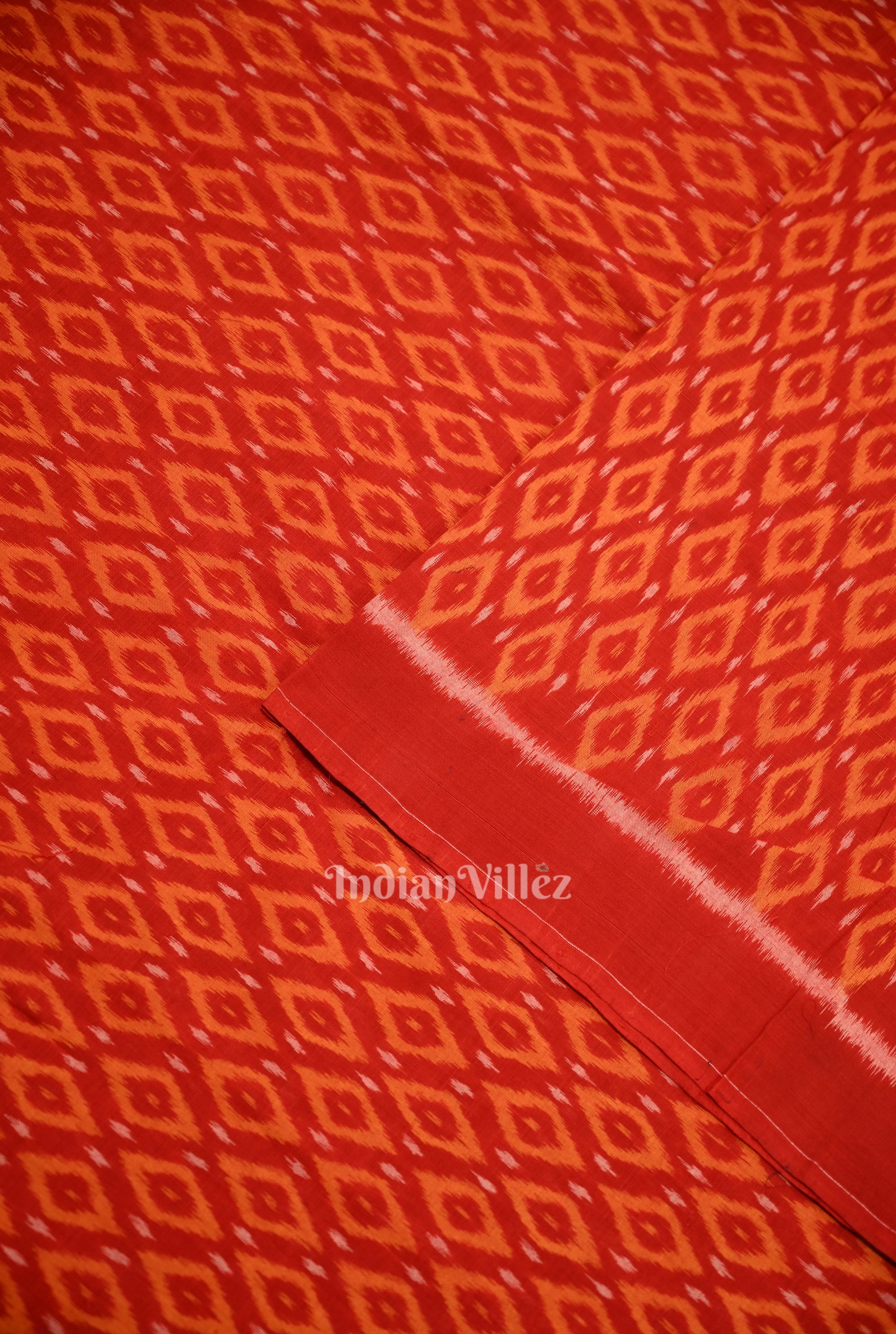 IndianVillèz Deep Red Odisha Ikat Cotton Fabric - view 2