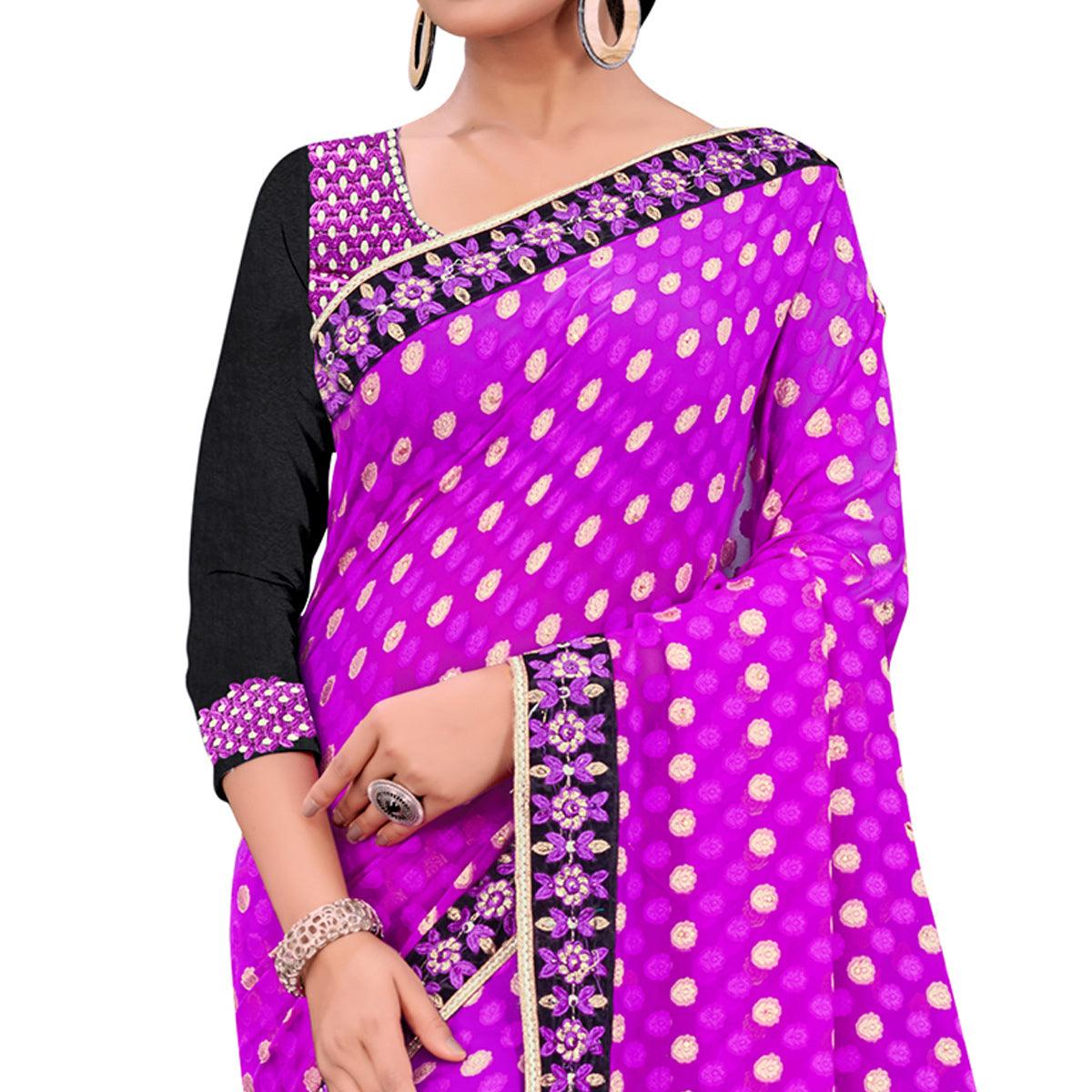 Peachmode Engrossing Purple Colored Party Wear Georgette Saree - view 2