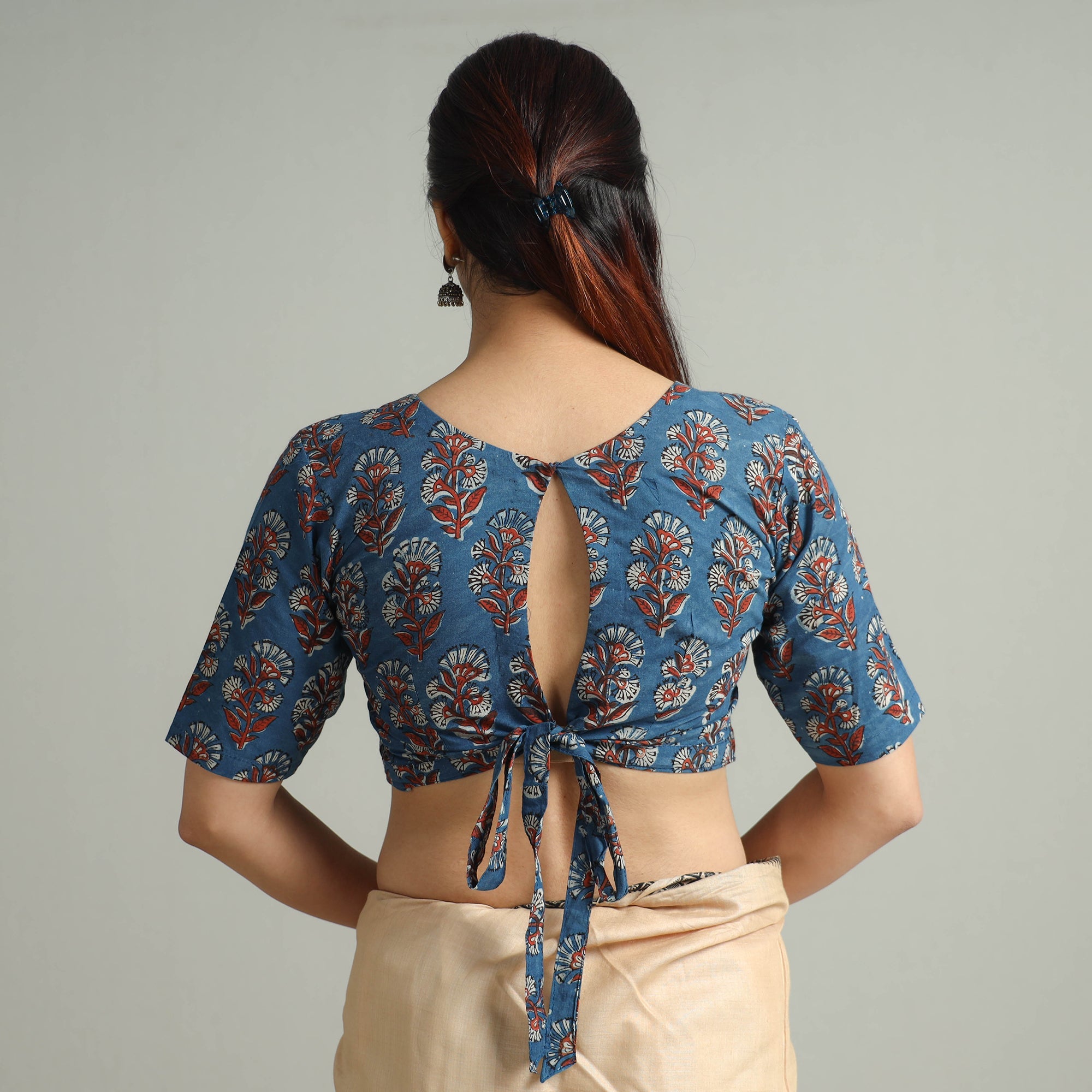 ITOKRI CASUALS Blue - Bagru Dabu Block Printed Cotton Stitched Blouse 12 - view 6