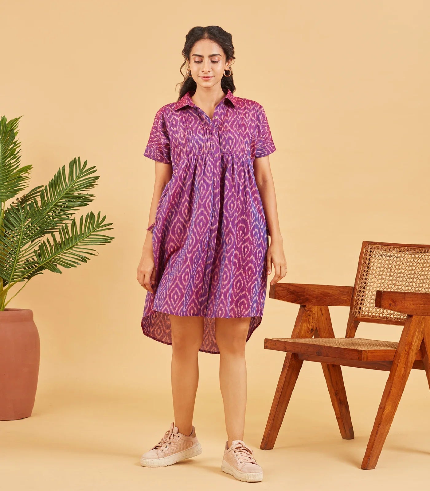 RmKV Purple Ikat Button Up Dress