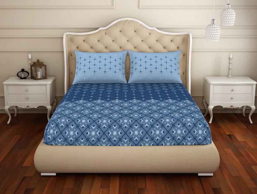 Spaces India Geometric Lichen Blue - Light Blue 100% Cotton King Size Bedsheet - Anti Bacterial By Welspun