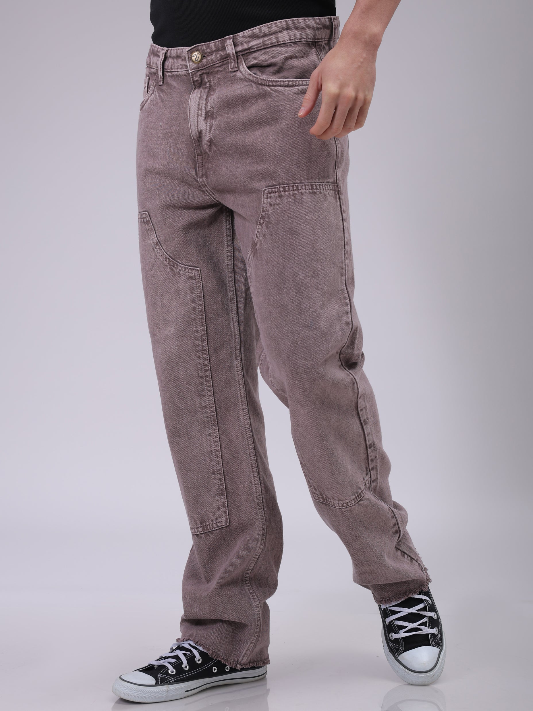 The Indian Garage Co Men's Purple Relaxed Straight Fit Solid Carpenter Jeans - view 2