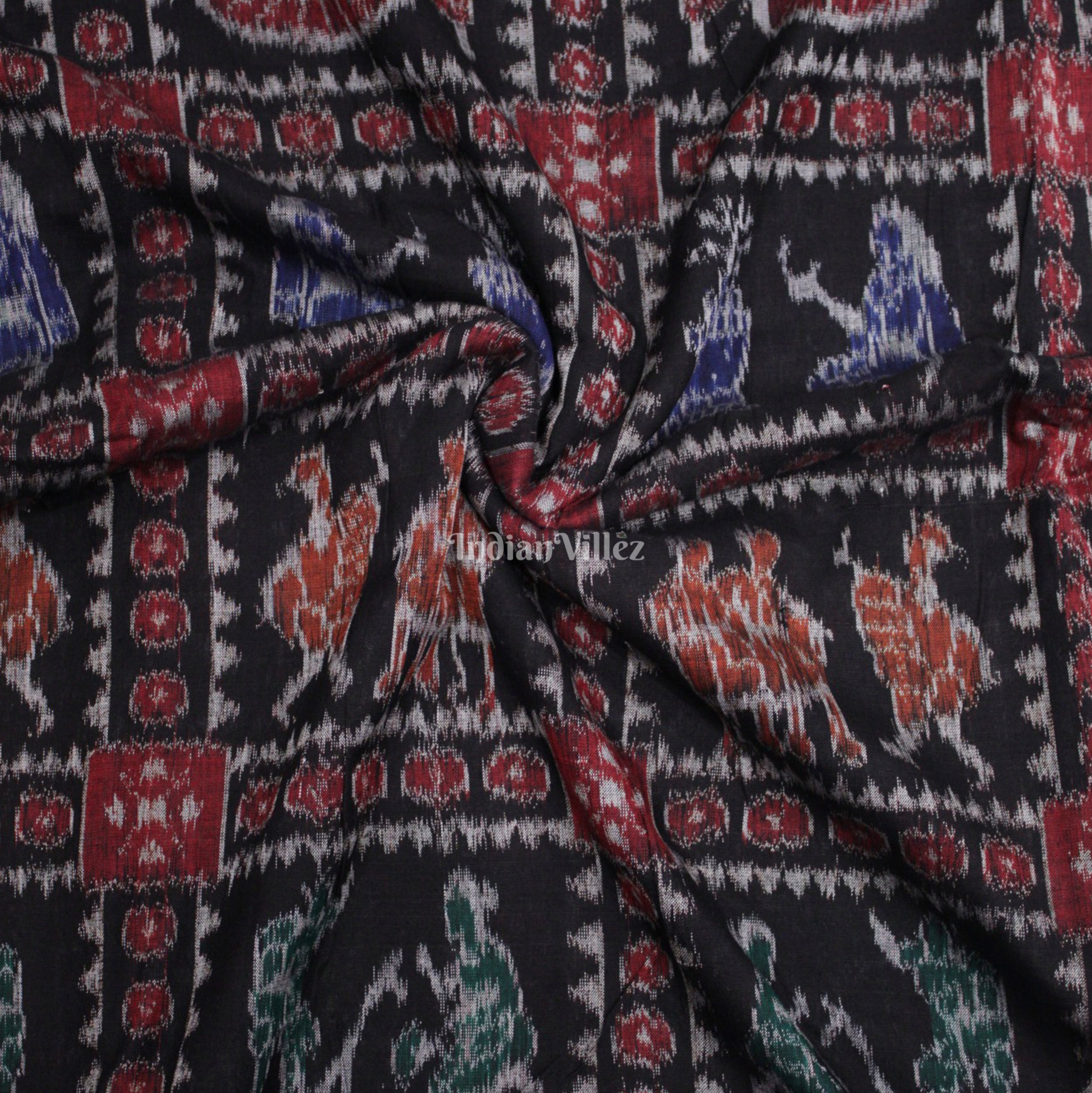 IndianVillèz Black Villege Theme Sambalpuri Ikat Cotton Fabric