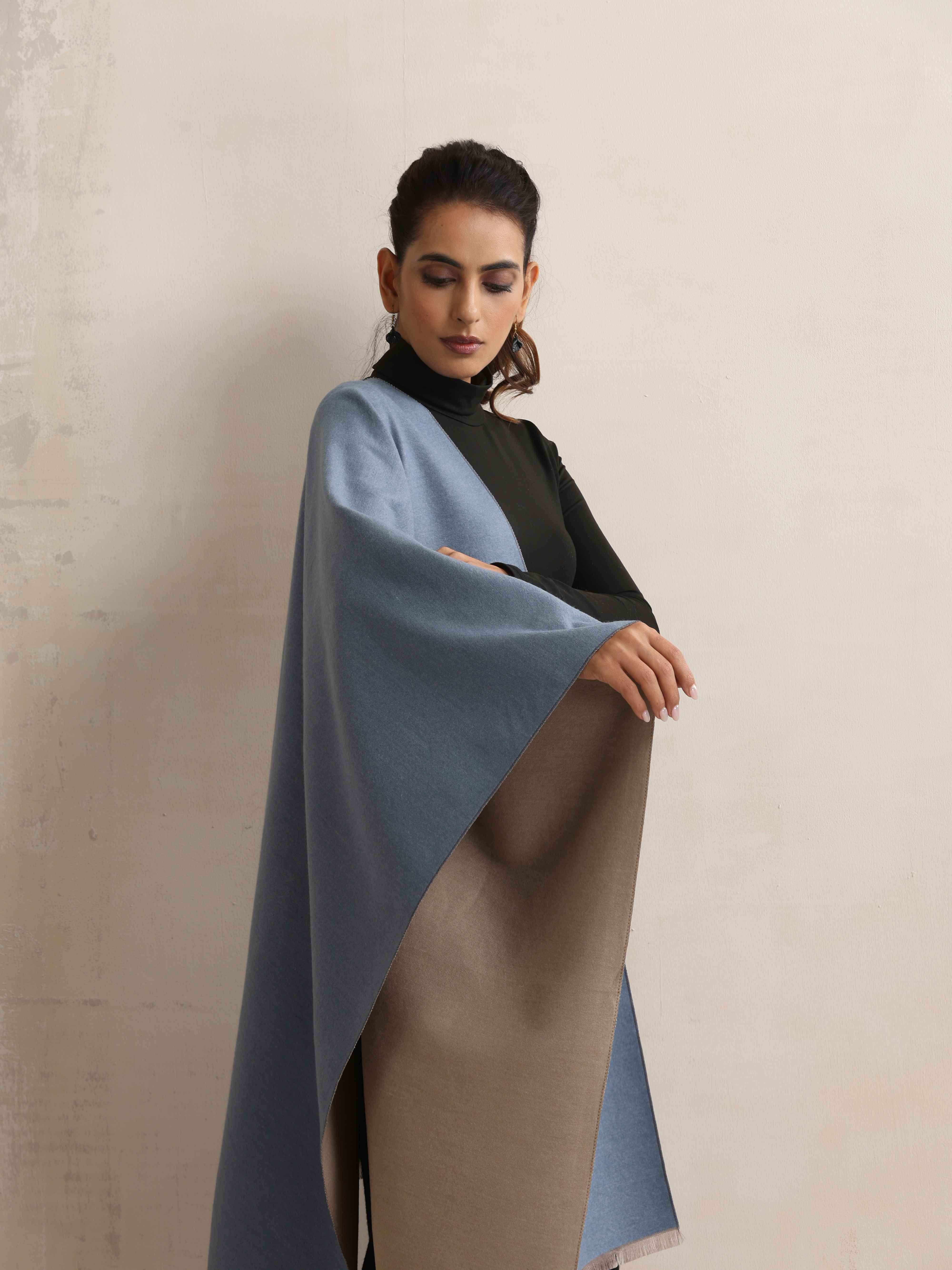 trueBrowns Blue Reversible Woollen Stole - view 2