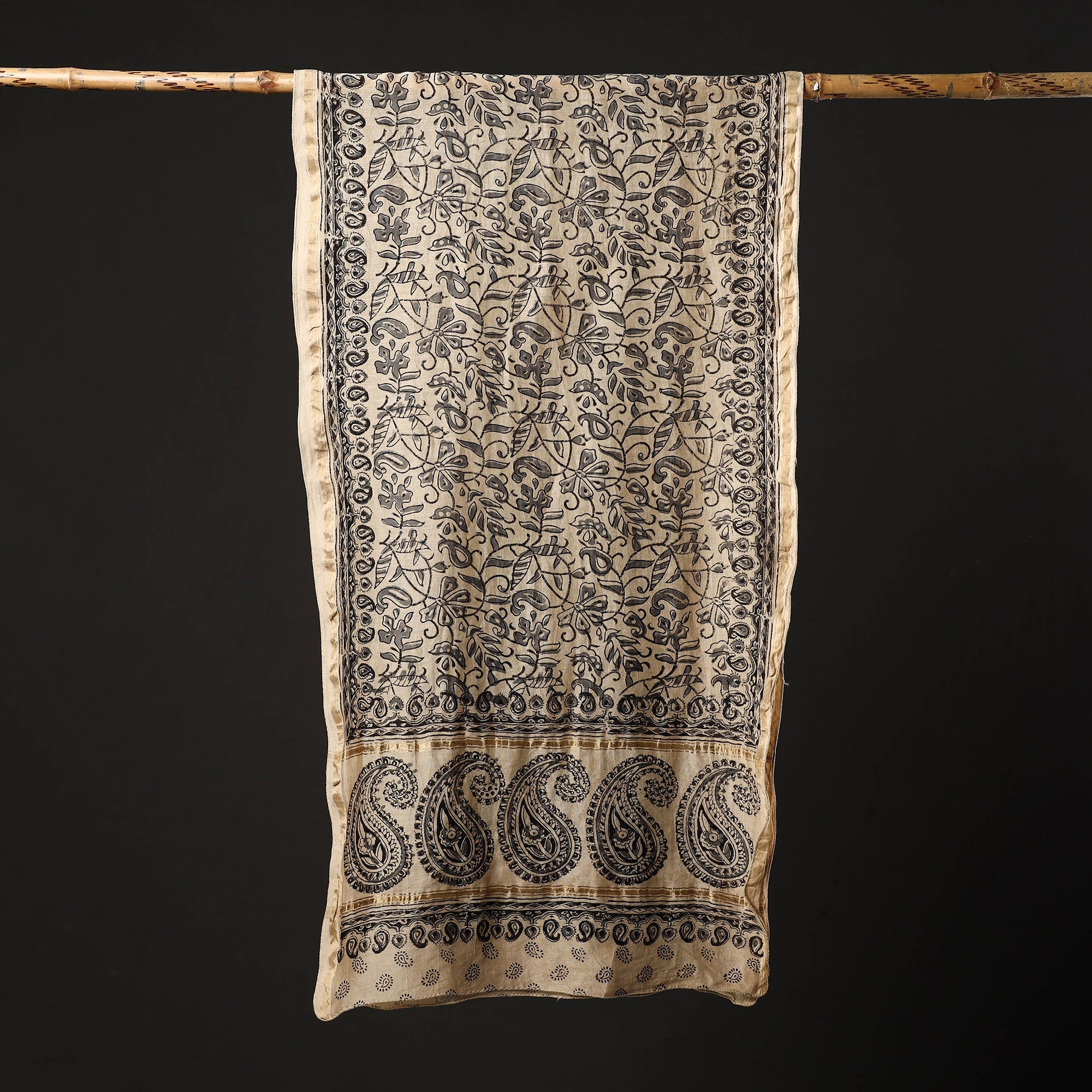 SOUTH KARGHA Beige - Pedana Block Print Chanderi Silk Kalamkari Stole 06 - view 2