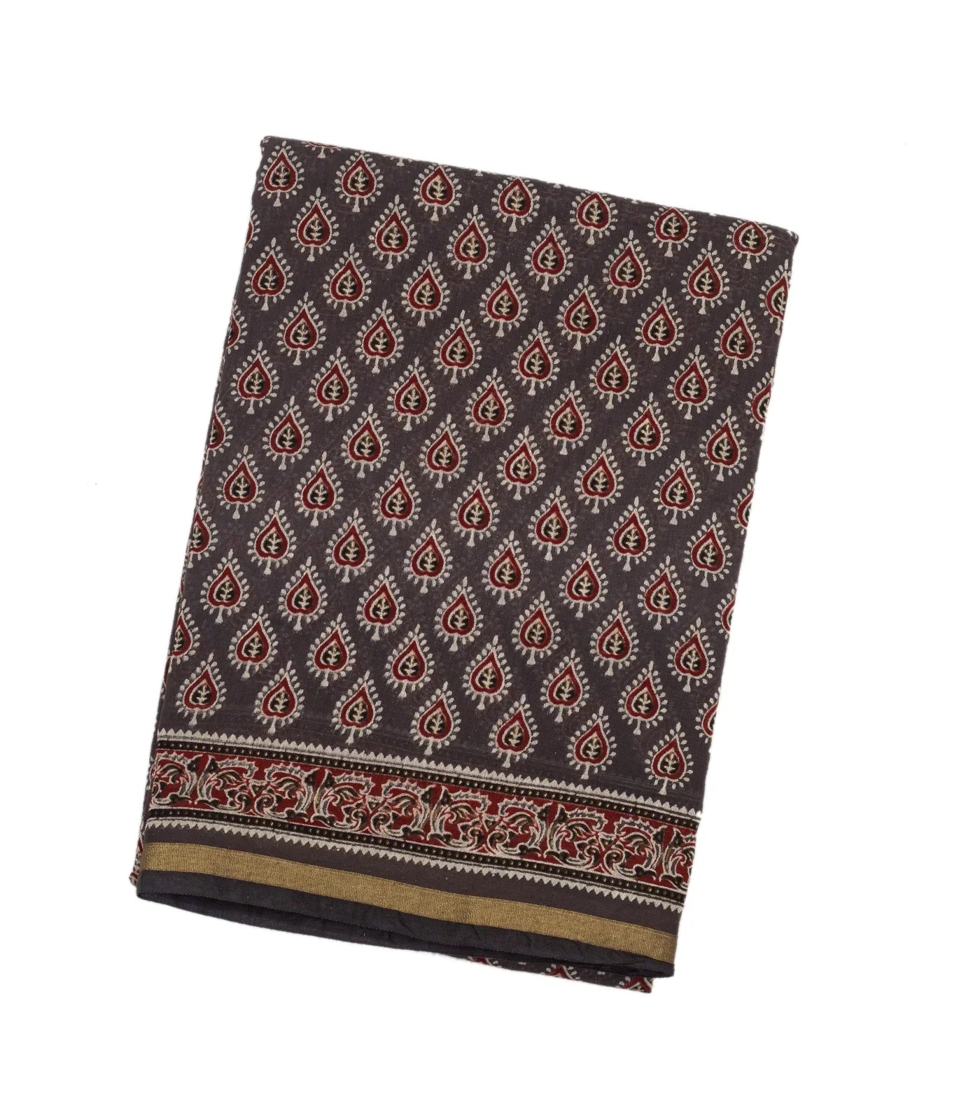 RmKV Dark Grey Woven Jaipur Cotton Saree With Printed Brown Floral Motifs