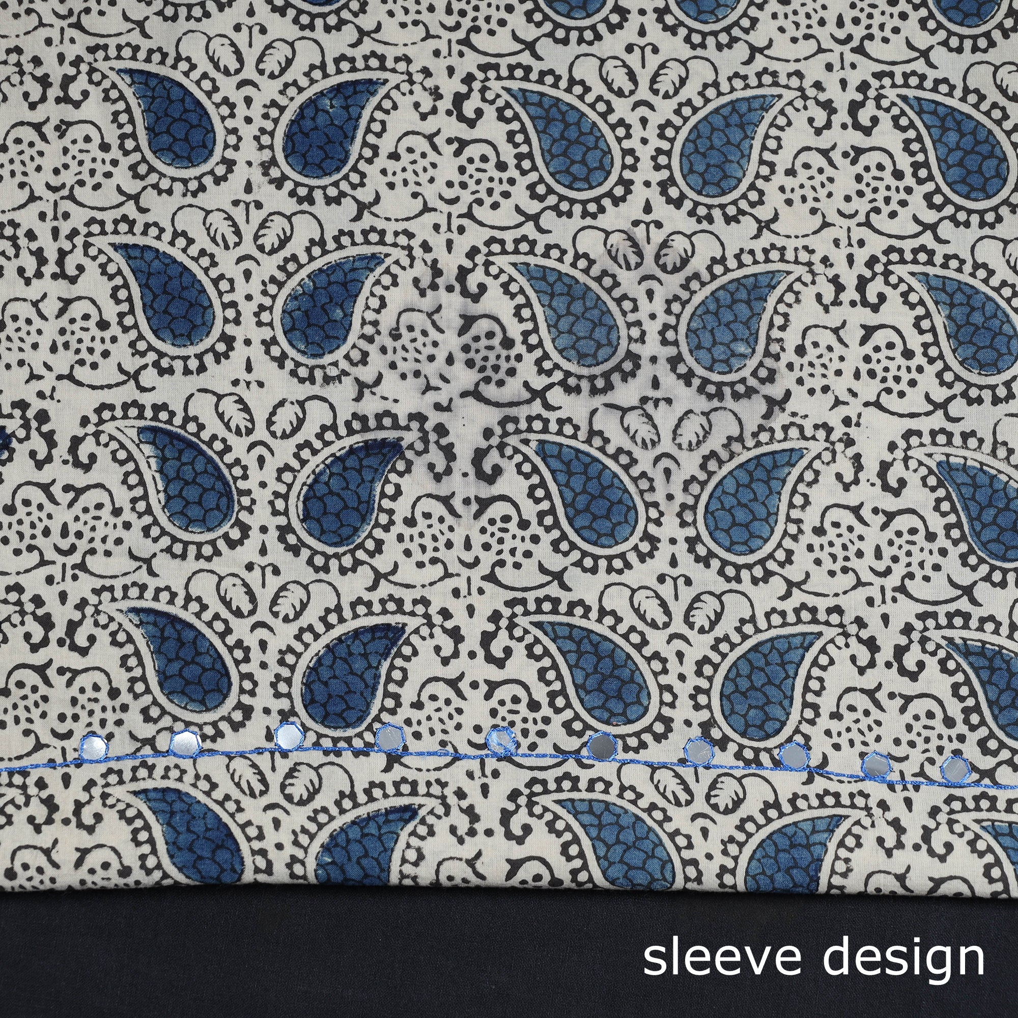 NOORI BAZAR Beige - Bead Work Embroidery Kalamkari Block Printed Cotton Kurta Material - 2.6 meter - view 3
