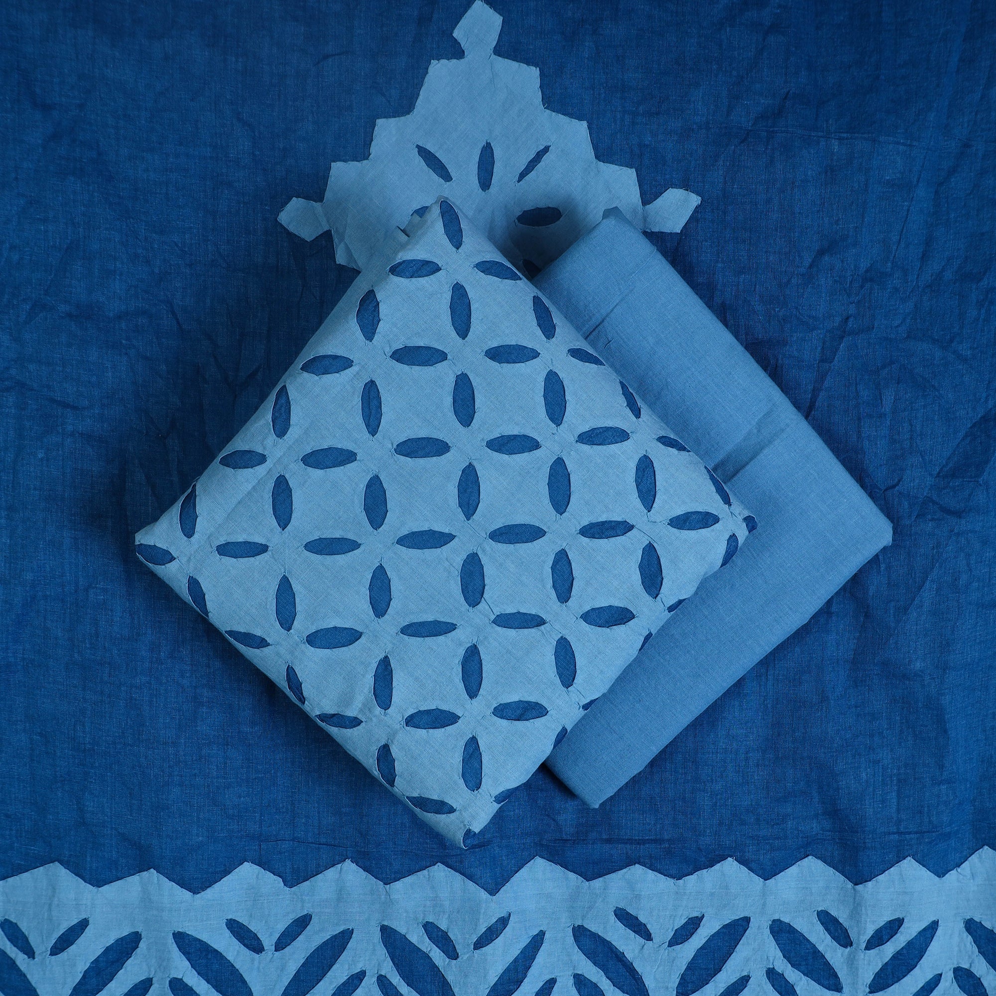 SHADES OF MARUDHARA Blue - 3pc Cut Work Cotton Barmer Applique Dress Material 26 - view 2