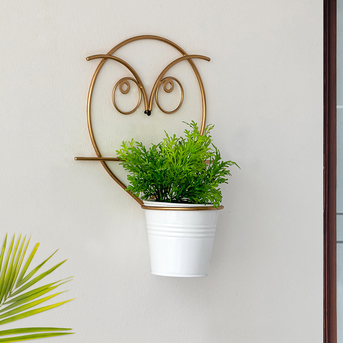 EXCLUSIVELANE 'Angry Owl' Wall Planter Pot In Galvanized Iron (10 Inch, Brass Finish) - view 2