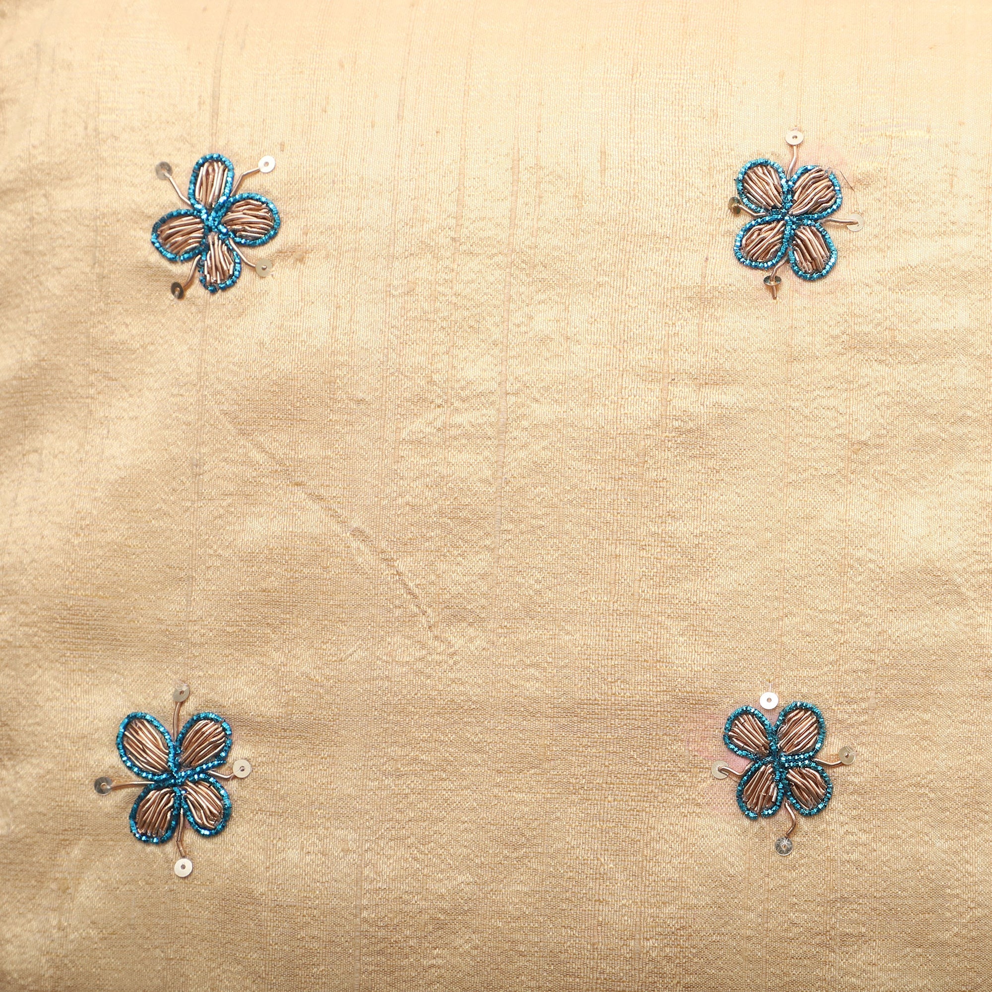 TICS Beige - Flower Butas - Zardozi Hand Embroidered Raw Silk Cushion Cover (Set of 2) - view 6
