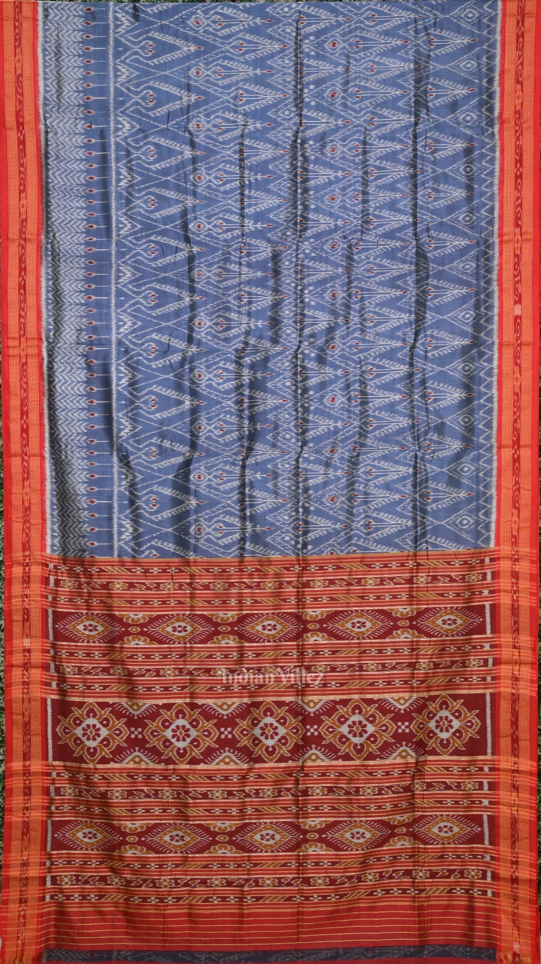 IndianVillèz Blue Gray Odisha Ikat Khandua Silk saree