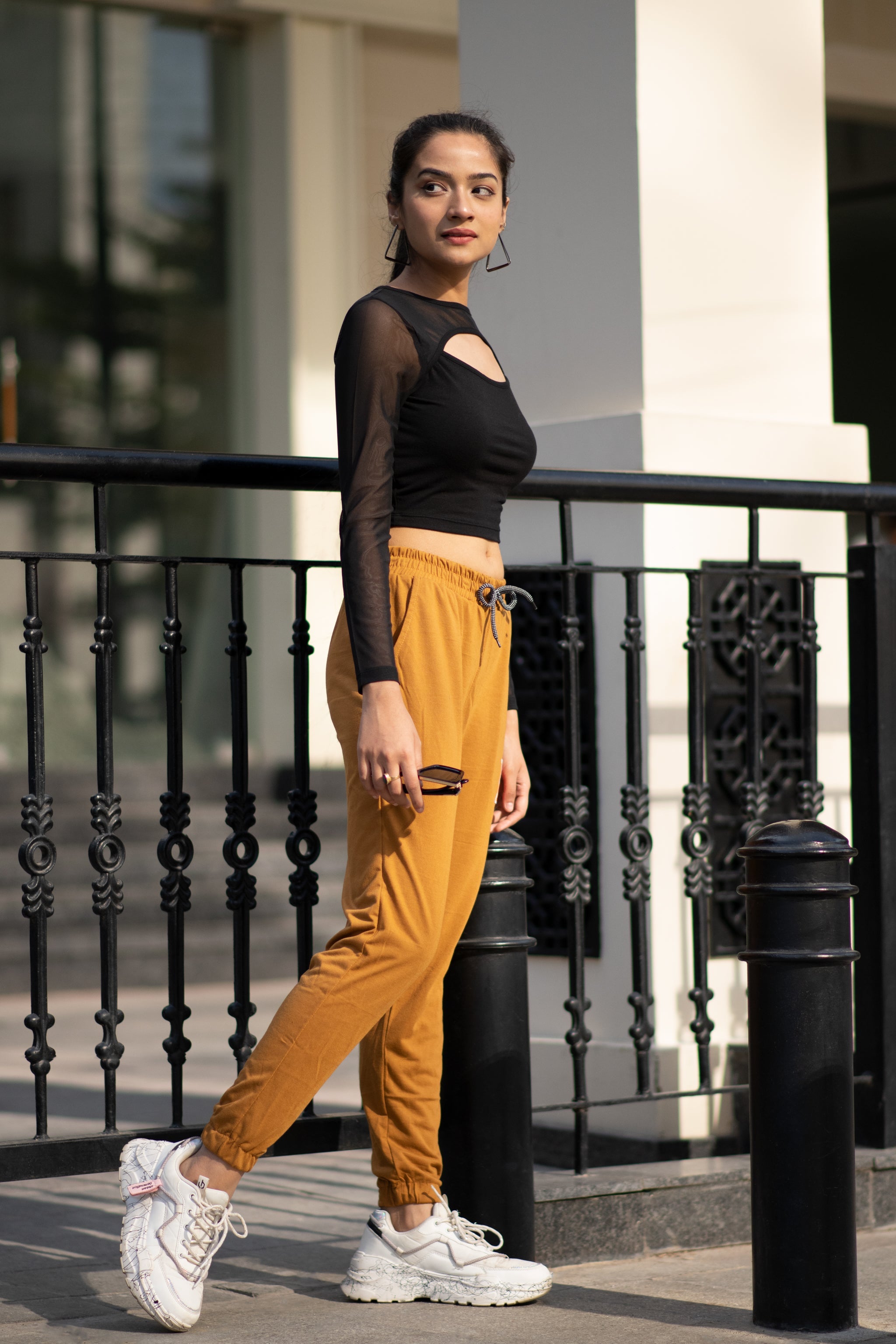 Baddie Keyhole Mesh Trim Knit Top – Black - view 5