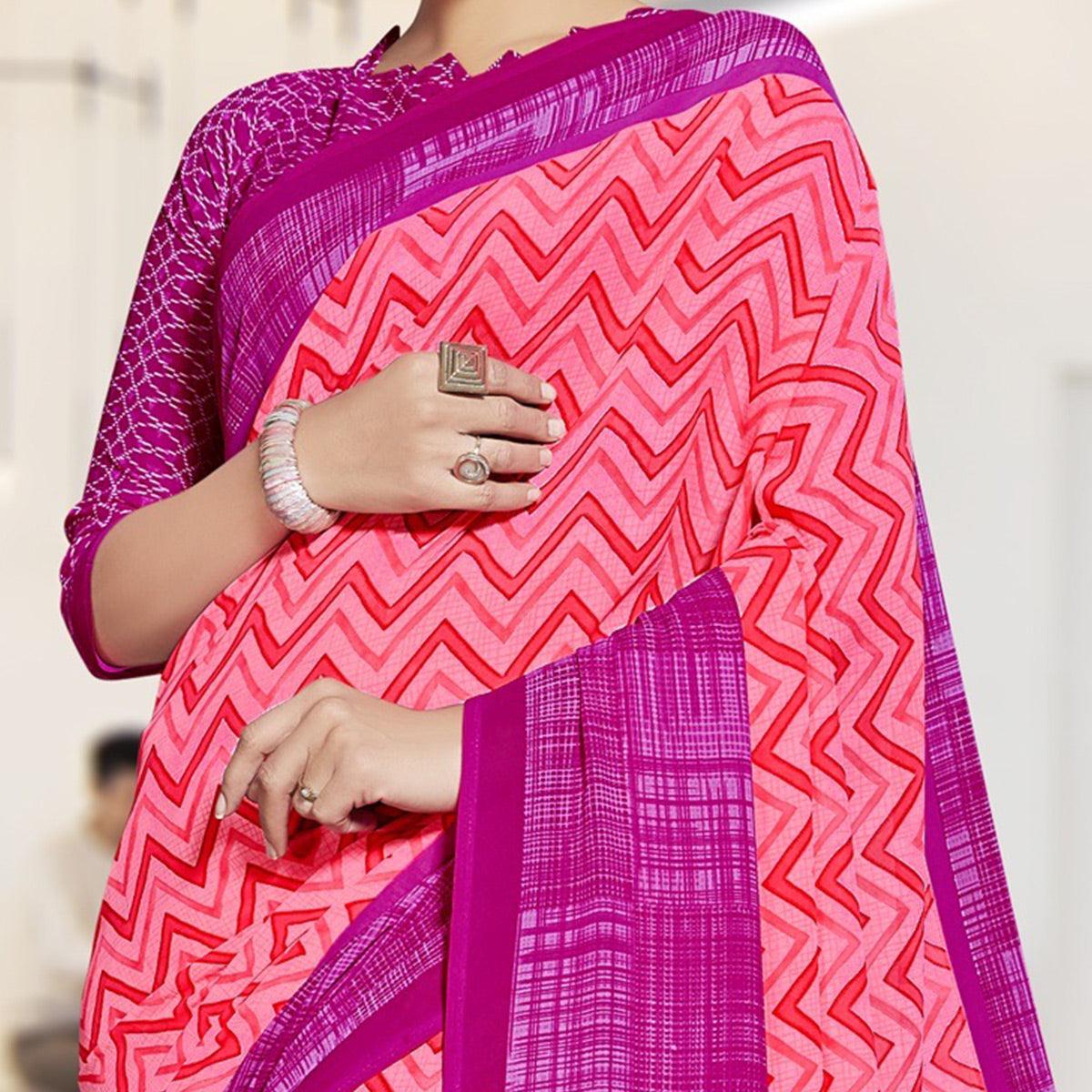 Peachmode Lovely Pink Colored Casual Printed Georgette Saree - view 5