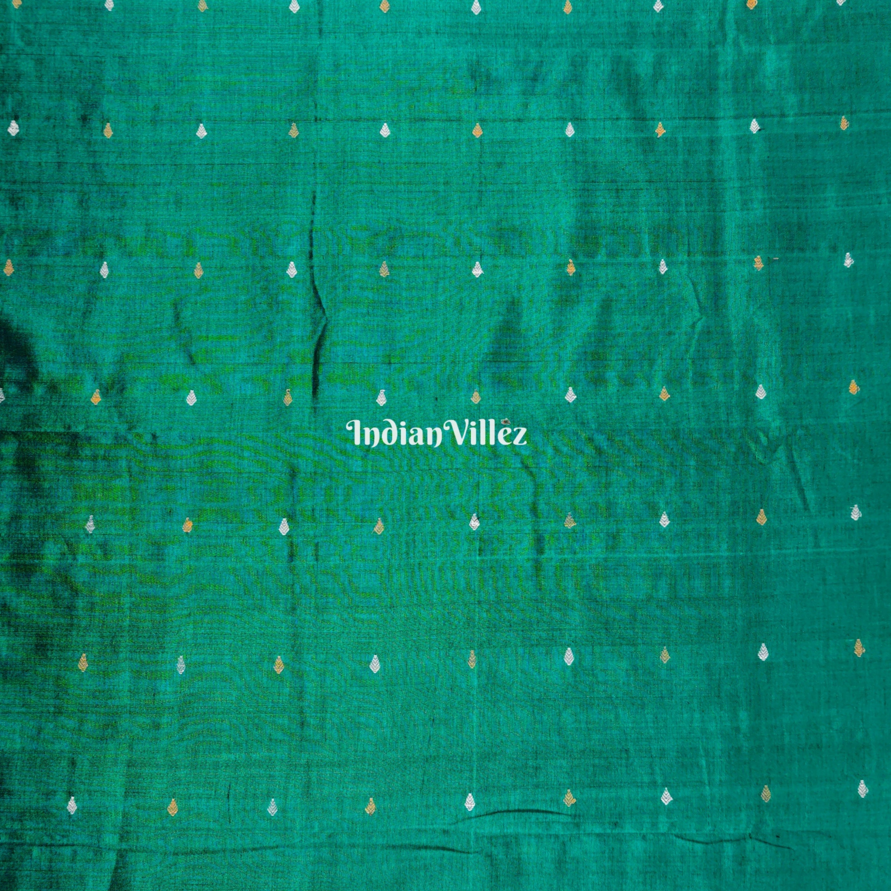 IndianVillèz Sea Green Bomkai Silk*Cotton Handloom Fabric - view 2
